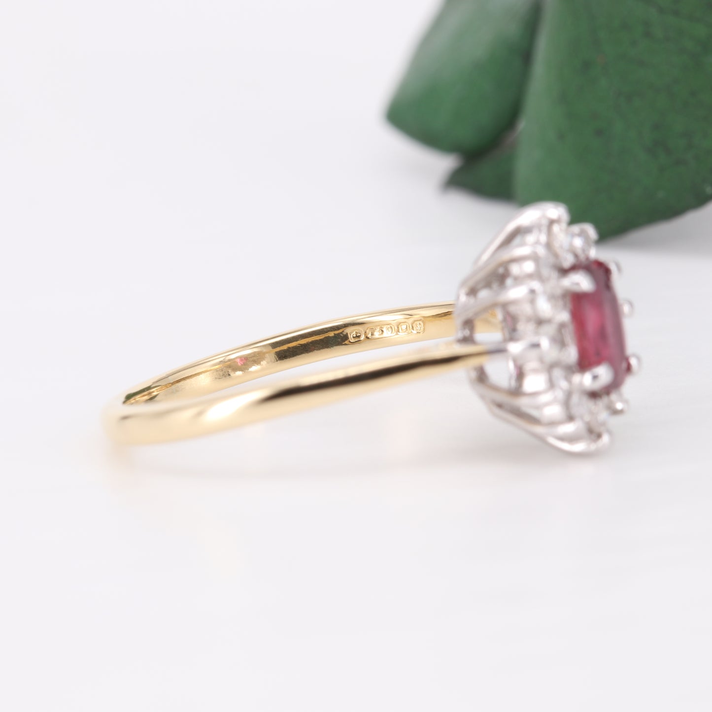 Ruby and Diamond Halo 18ct Gold Ring 1992