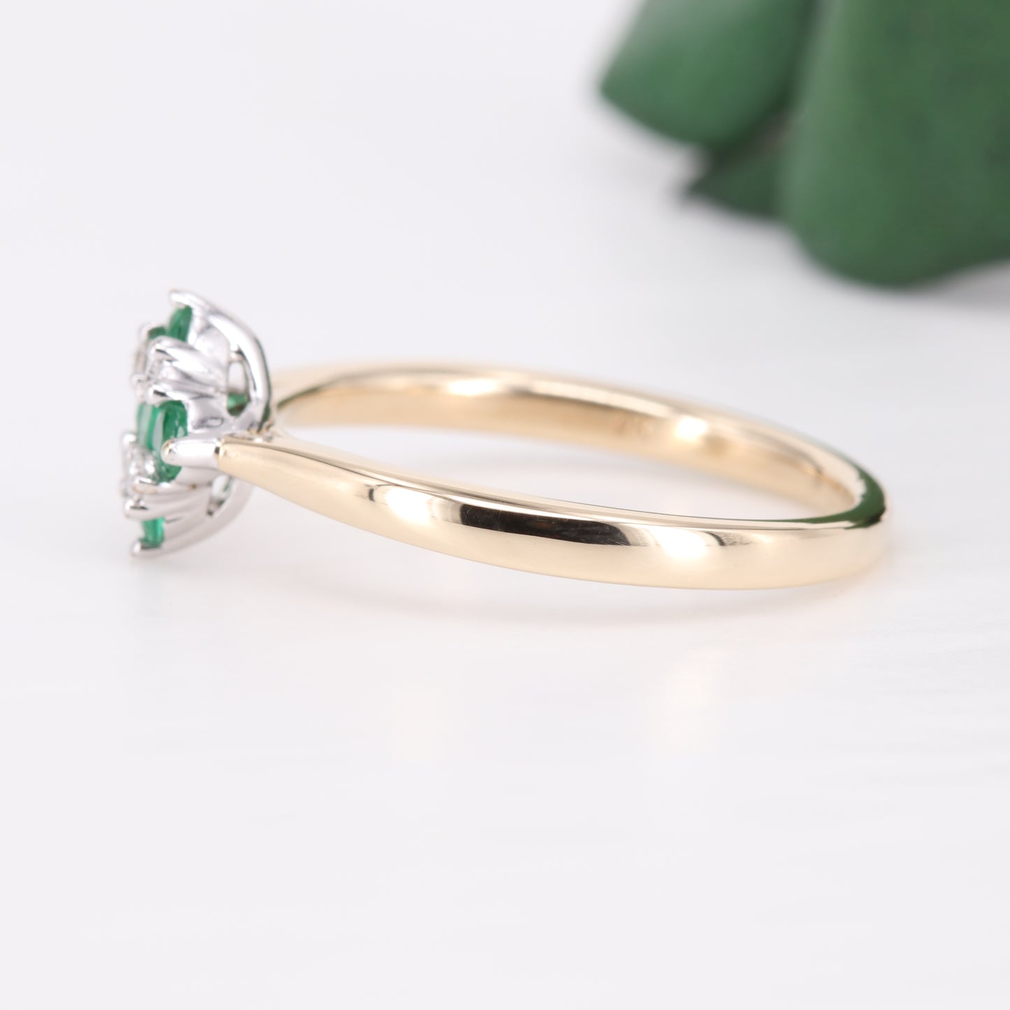 Emerald and Diamond Kite Shape 9ct Gold Ring