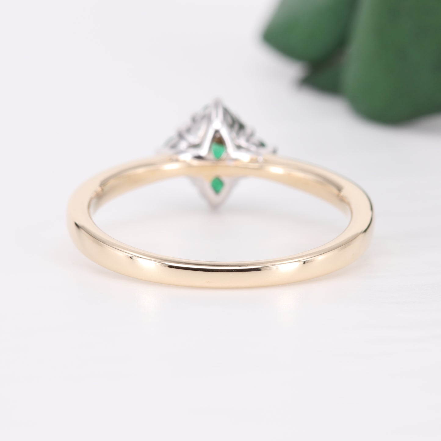 Emerald and Diamond Kite Shape 9ct Gold Ring