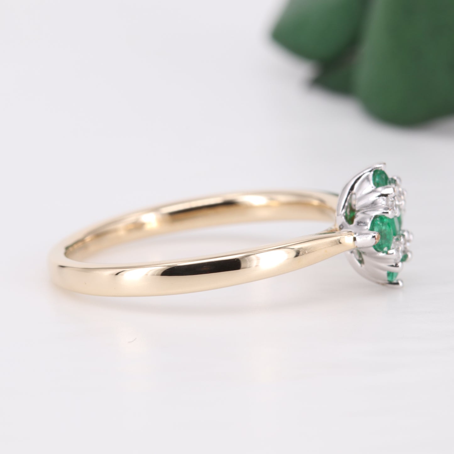 Emerald and Diamond Kite Shape 9ct Gold Ring