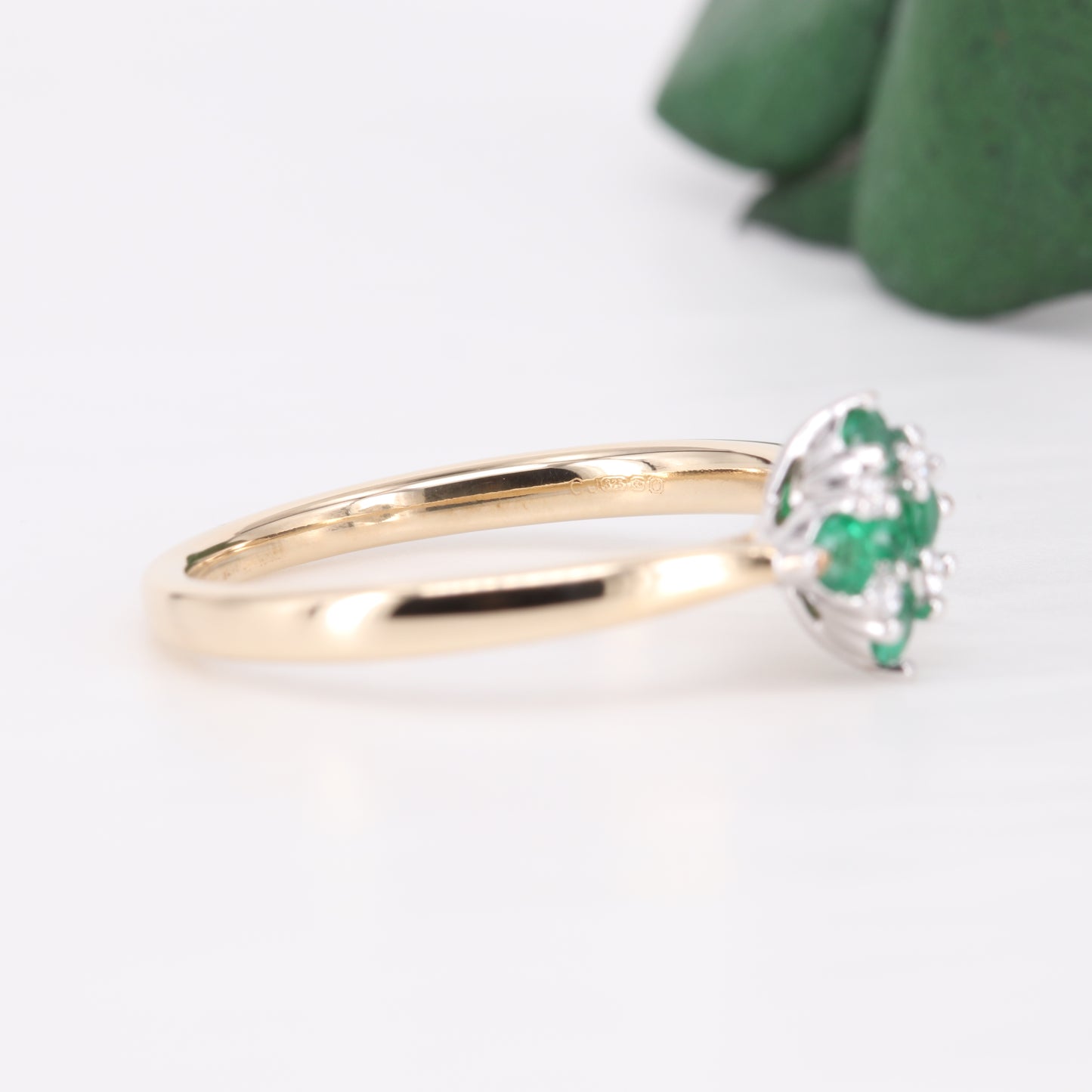 Emerald and Diamond Kite Shape 9ct Gold Ring