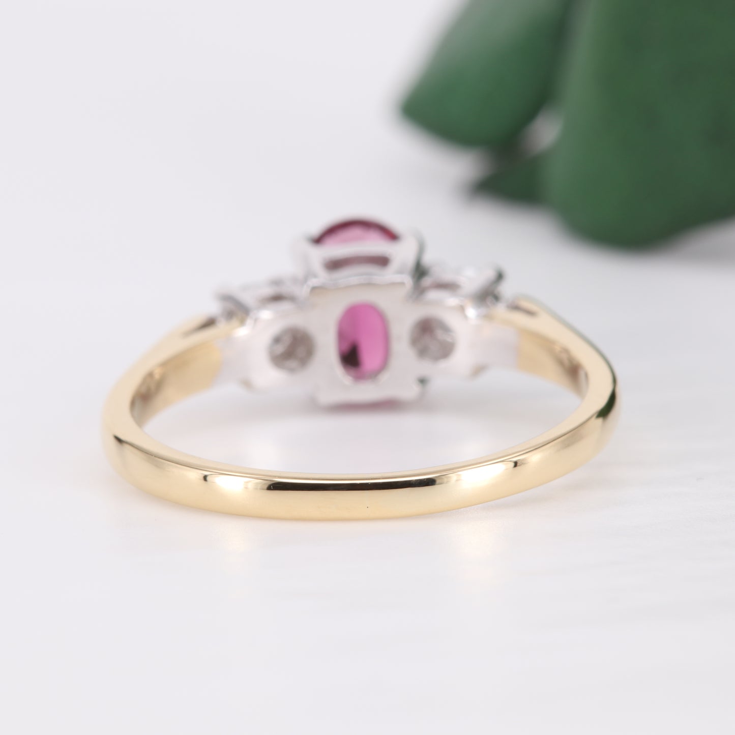 Pink Tourmaline and Diamond Trilogy 18ct Gold Ring