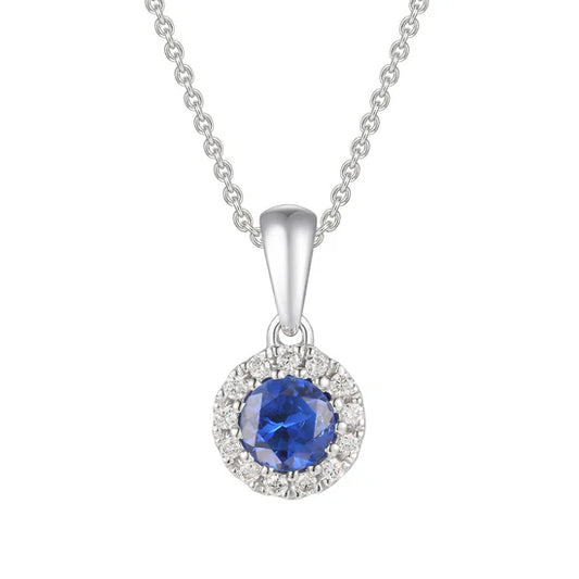 Sapphire and Diamond Halo Pendant