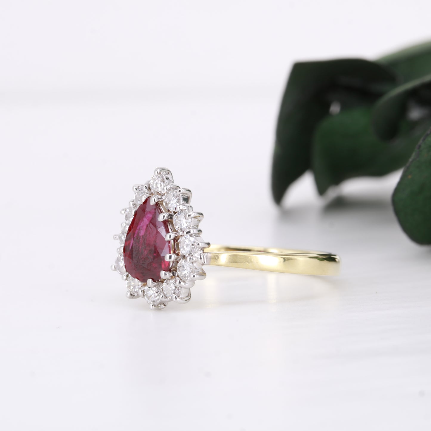 Ruby and Diamond 18ct Gold Pear Cut Ring