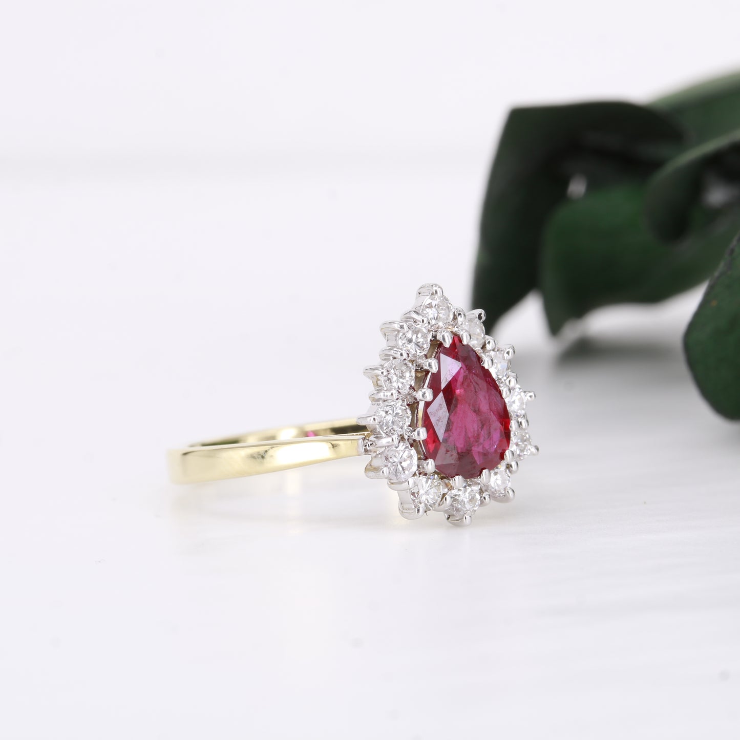 Ruby and Diamond 18ct Gold Pear Cut Ring