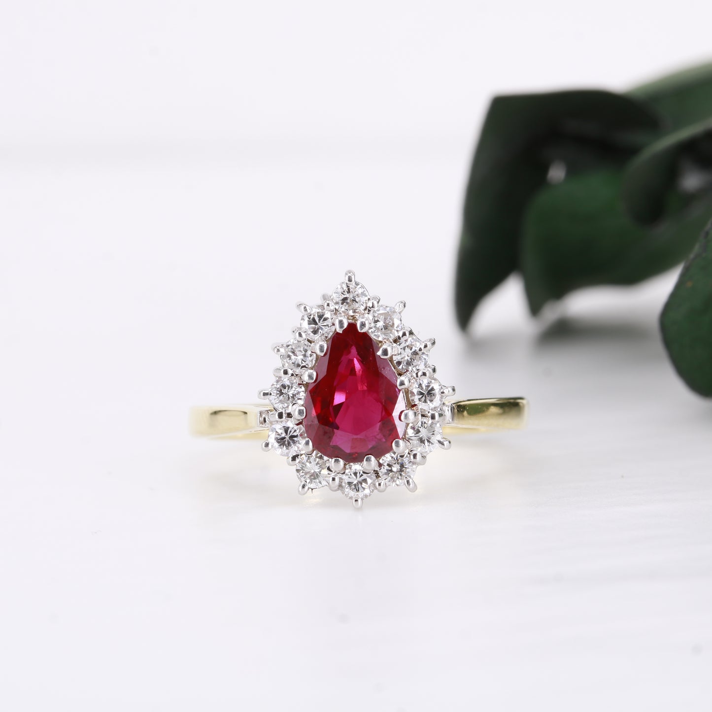 Ruby and Diamond 18ct Gold Pear Cut Ring