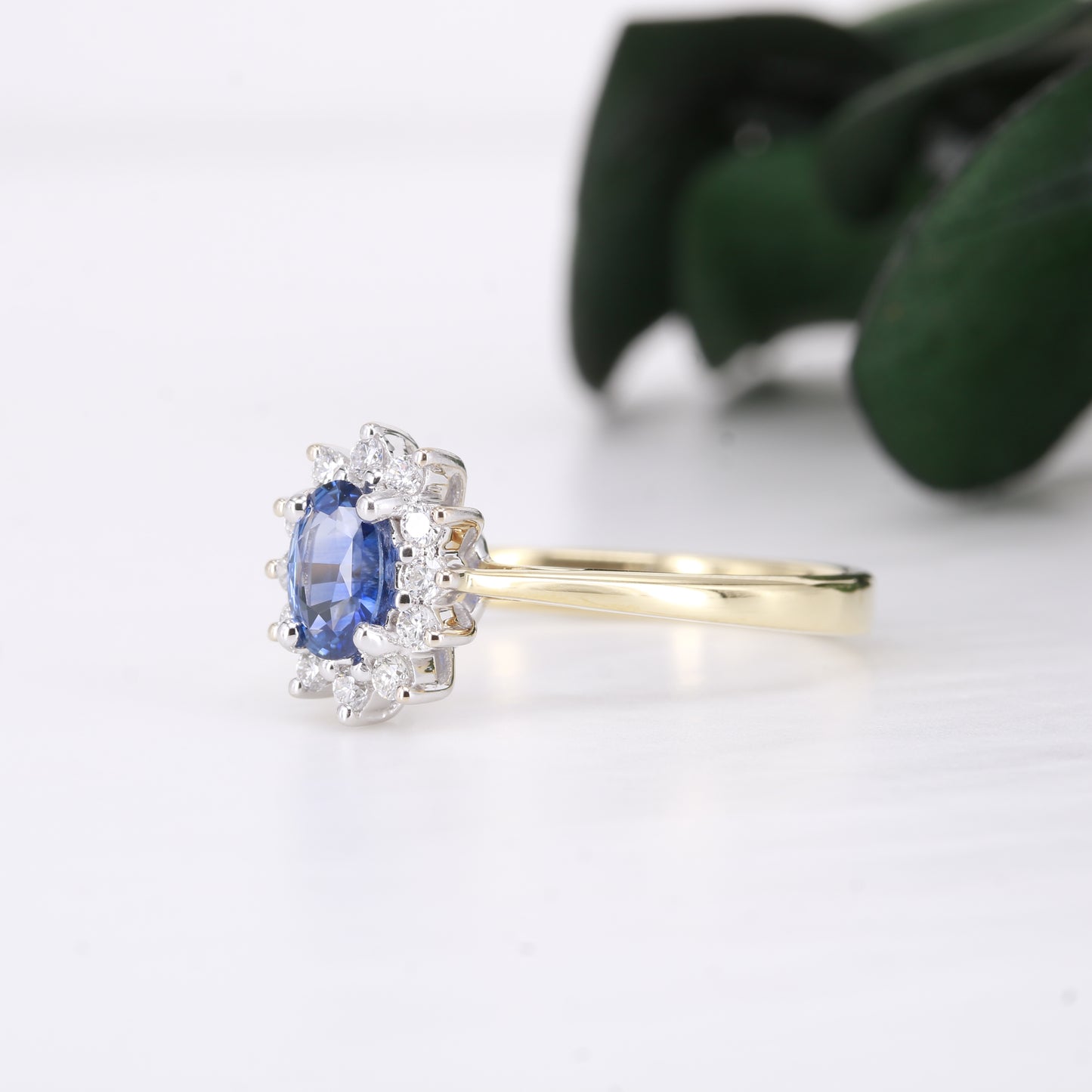 Sapphire and Diamond Halo 18ct Gold Ring