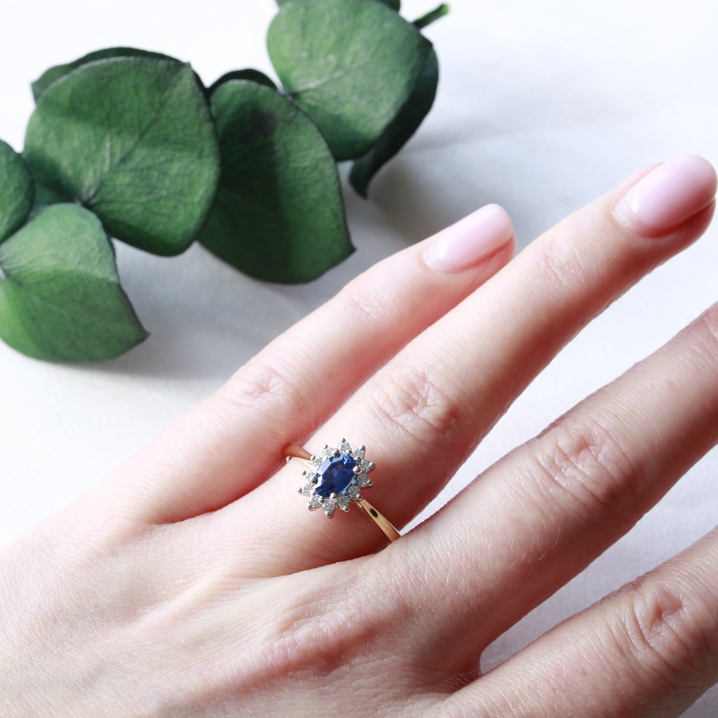 Sapphire and Diamond Halo 18ct Gold Ring