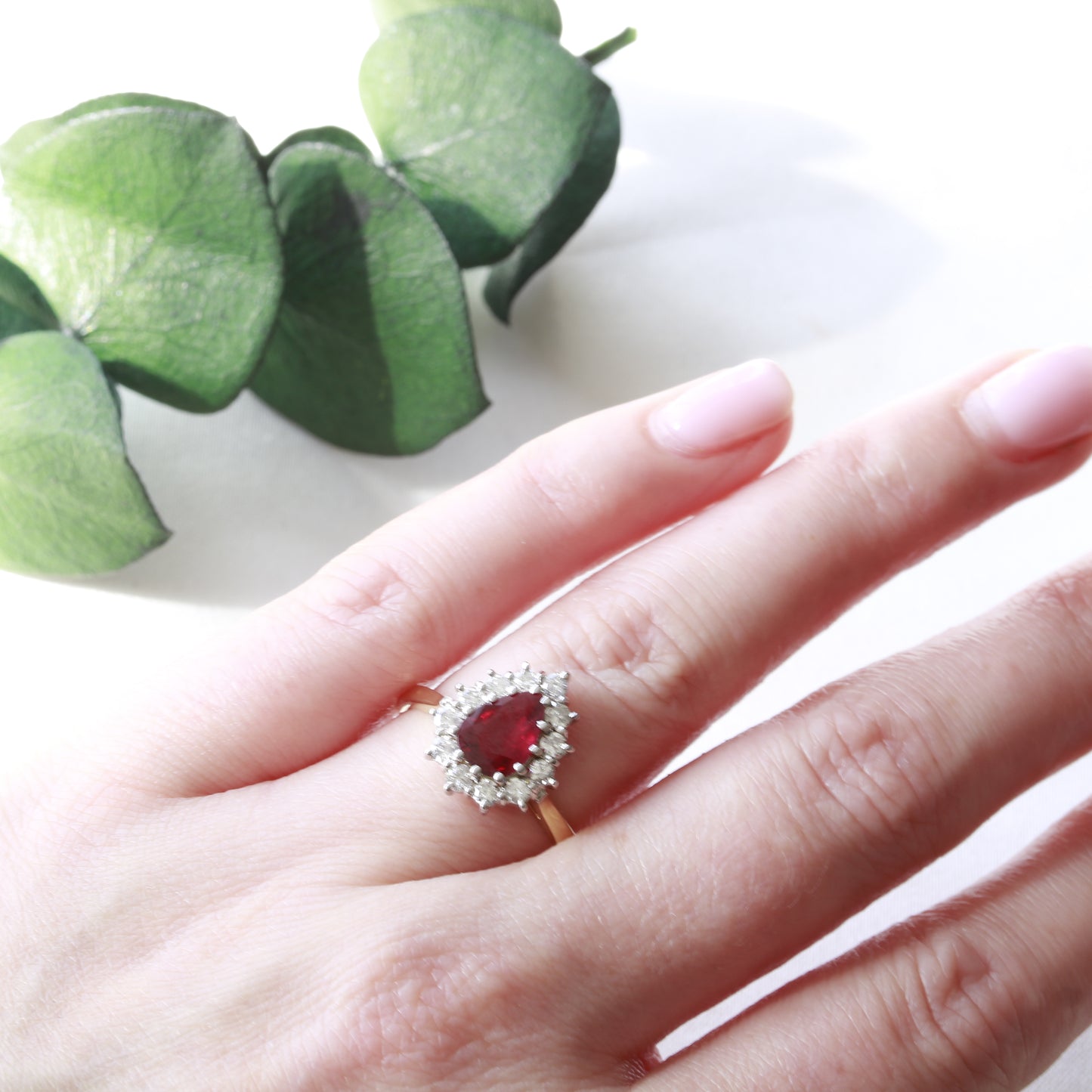 Ruby and Diamond 18ct Gold Pear Cut Ring