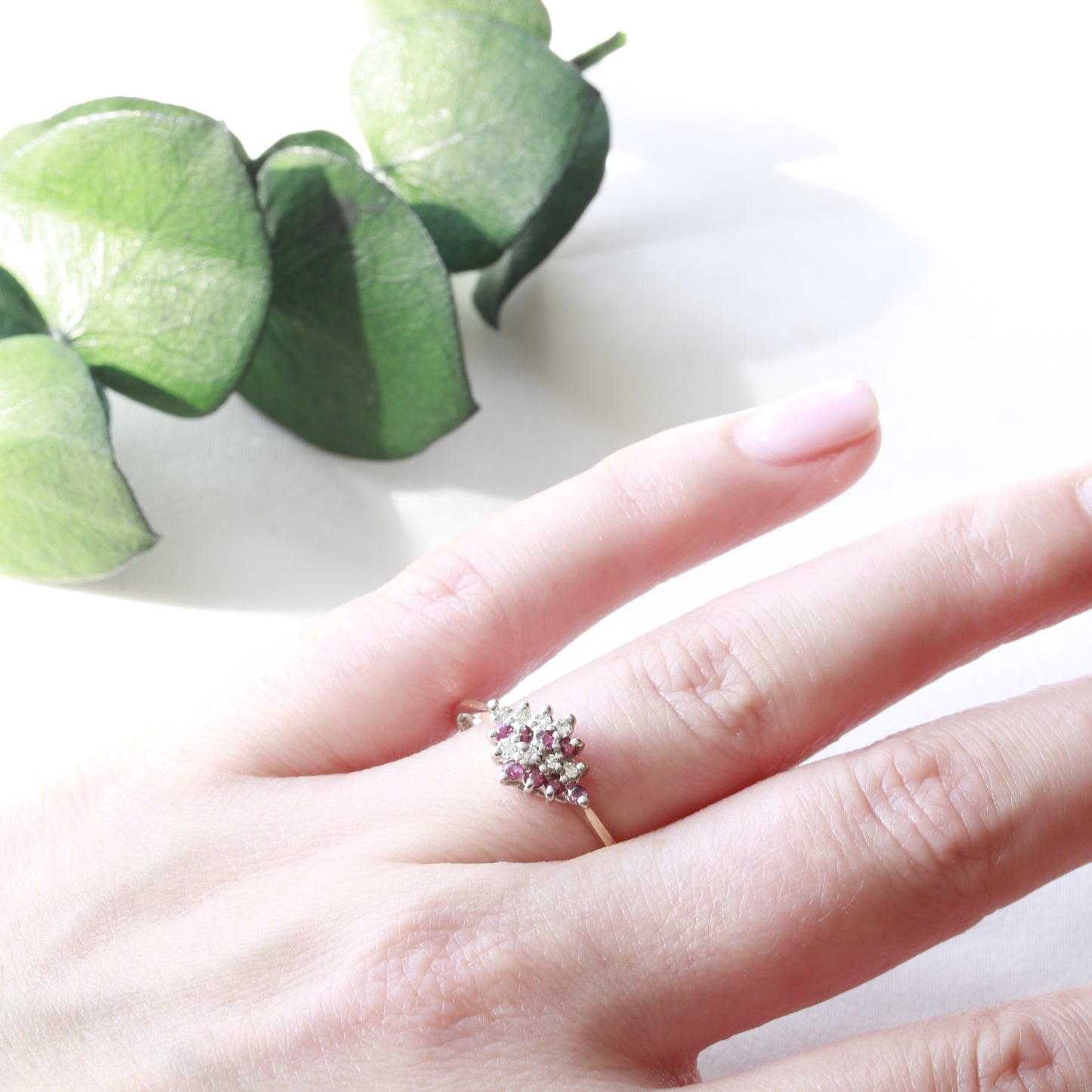 Ruby and Diamond Cluster 9ct Gold Ring