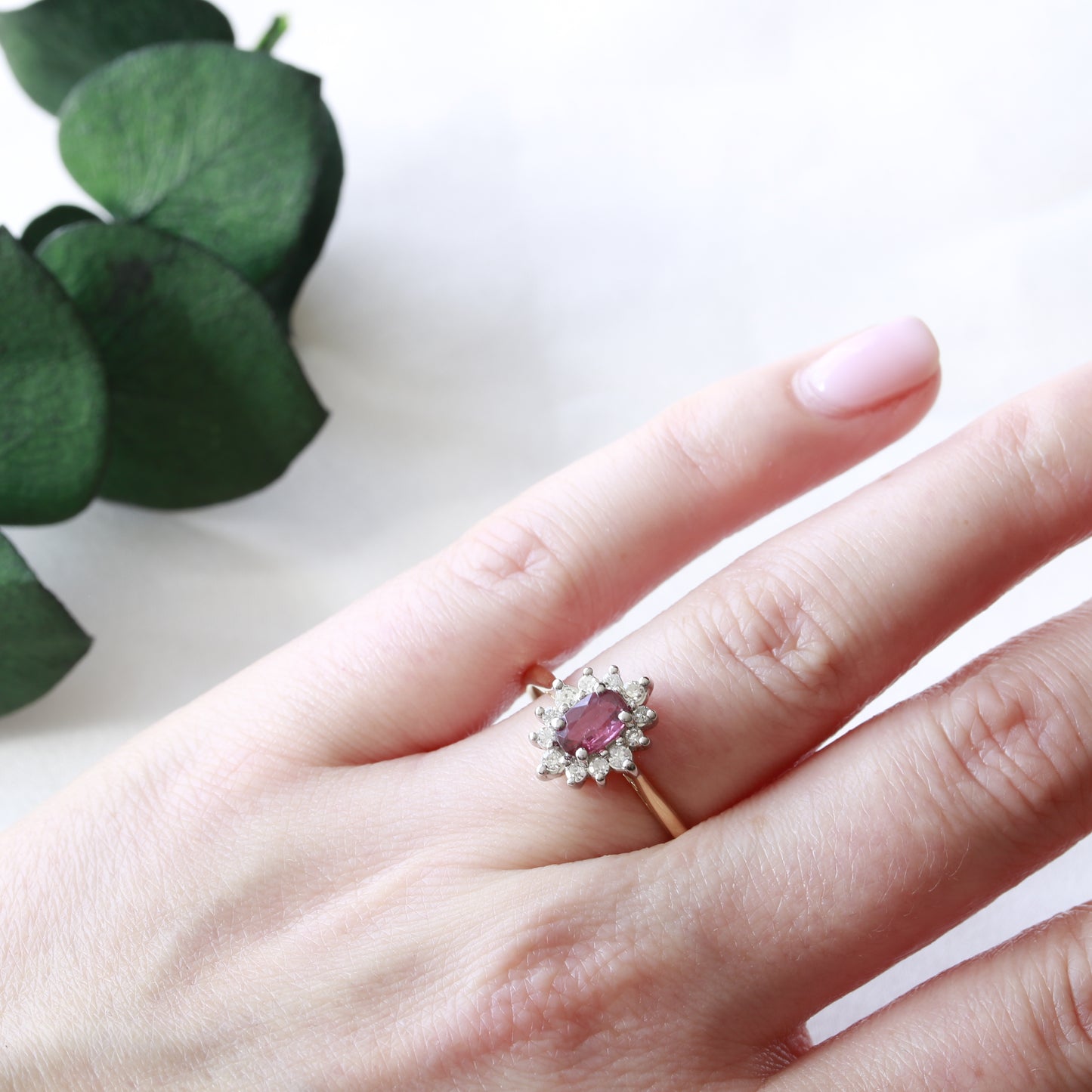 Ruby and Diamond Halo 18ct Gold Ring 1992