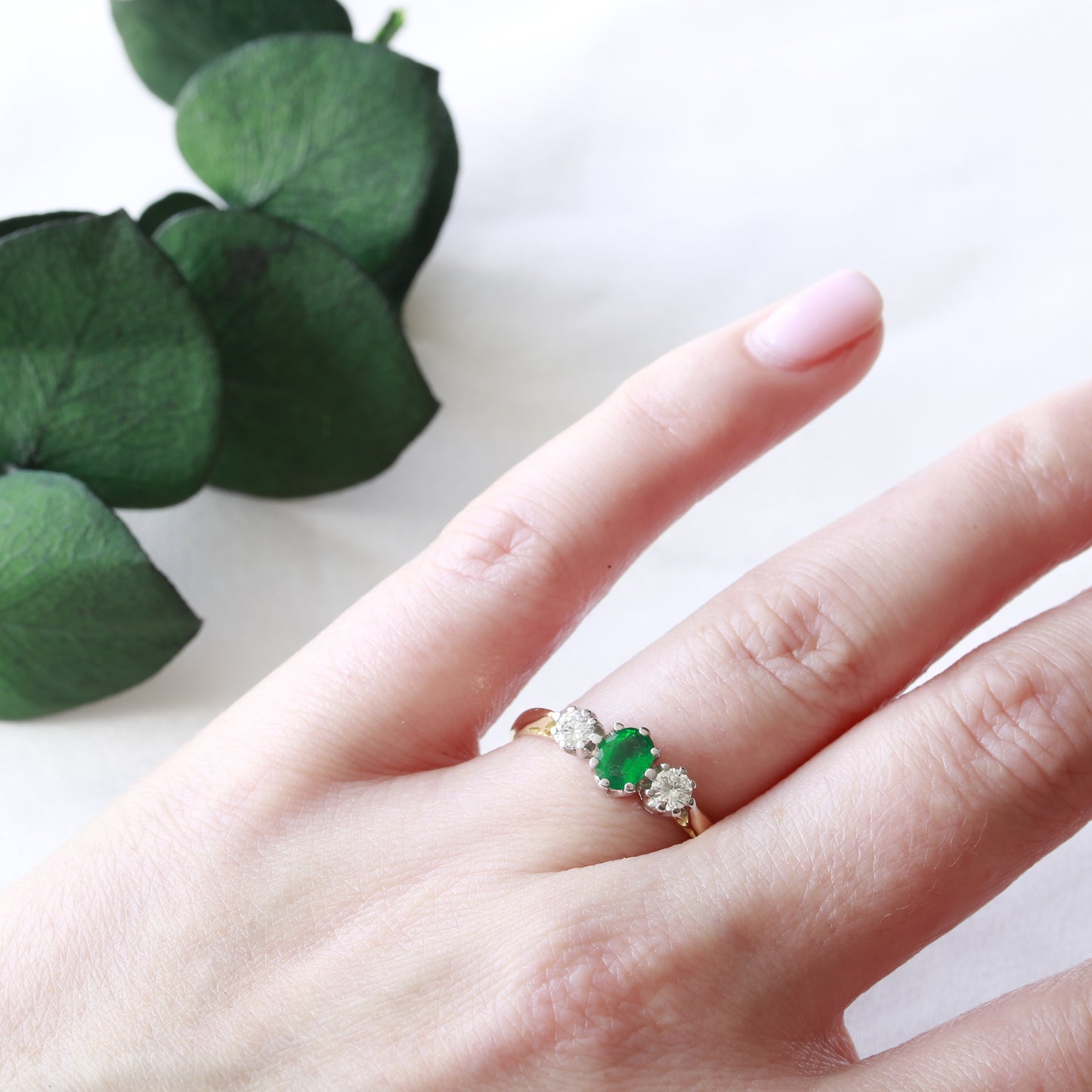 Emerald and Diamond Trilogy 18ct Gold Ring 1997