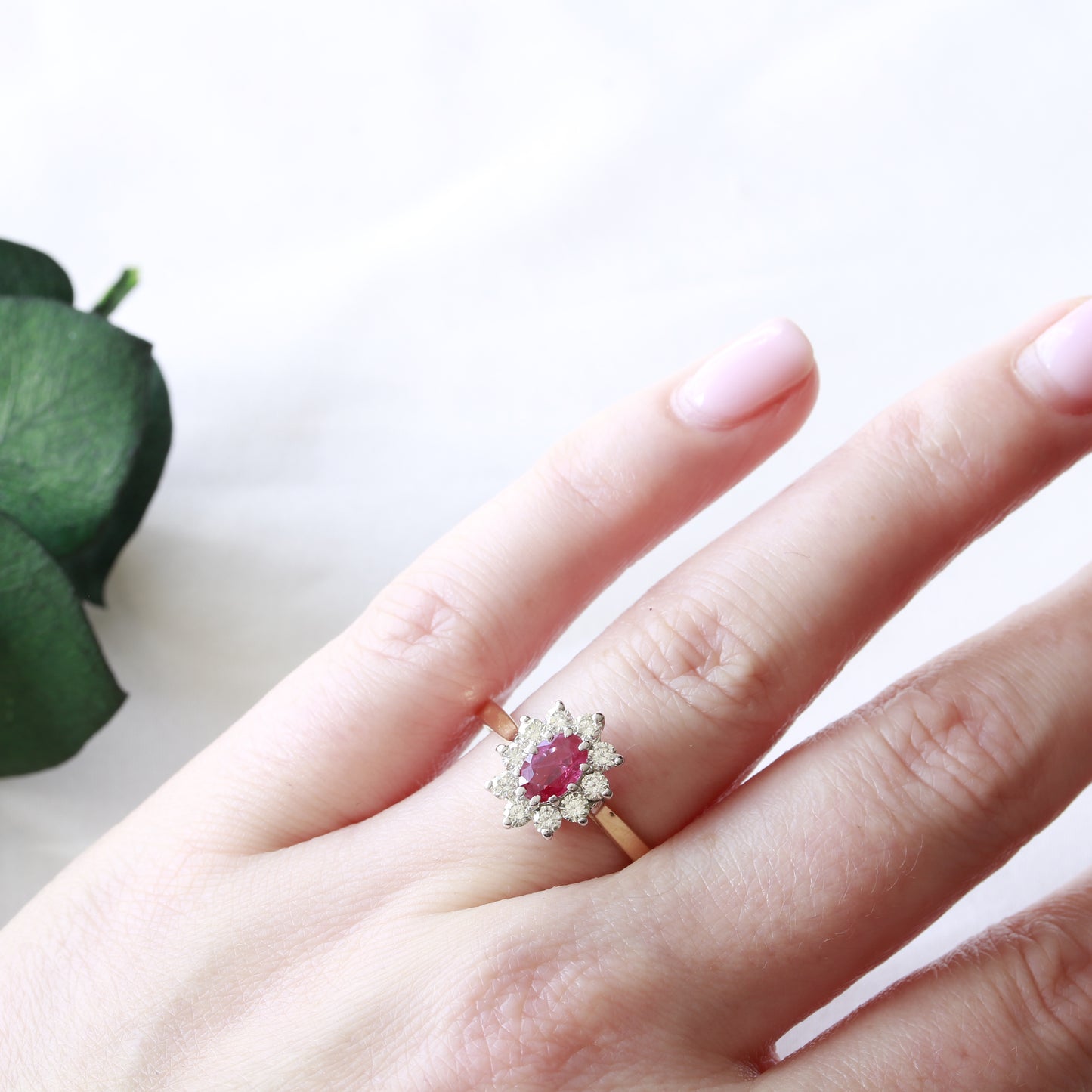 Ruby and Diamond Halo 18ct Gold Ring