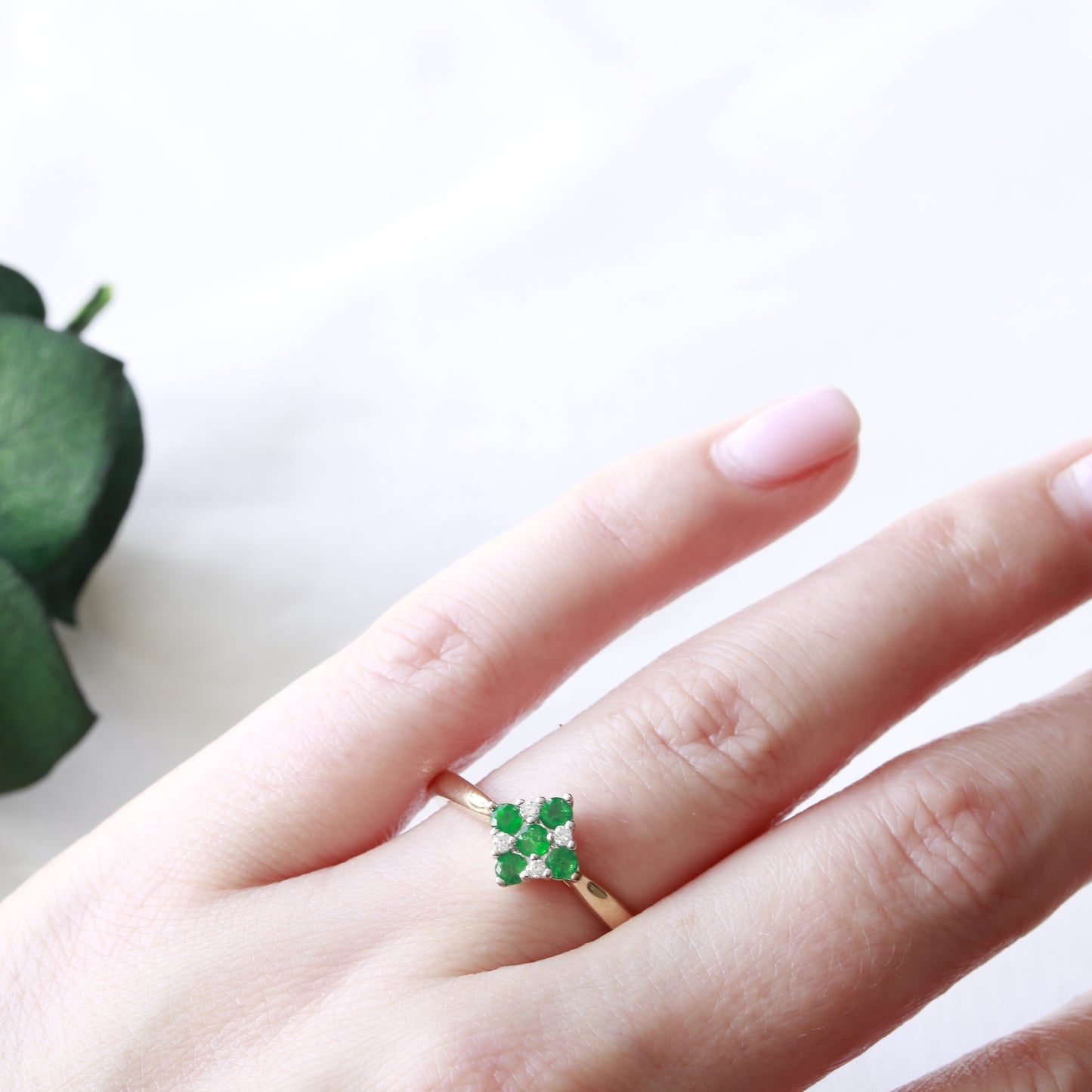 Emerald and Diamond Kite Shape 9ct Gold Ring