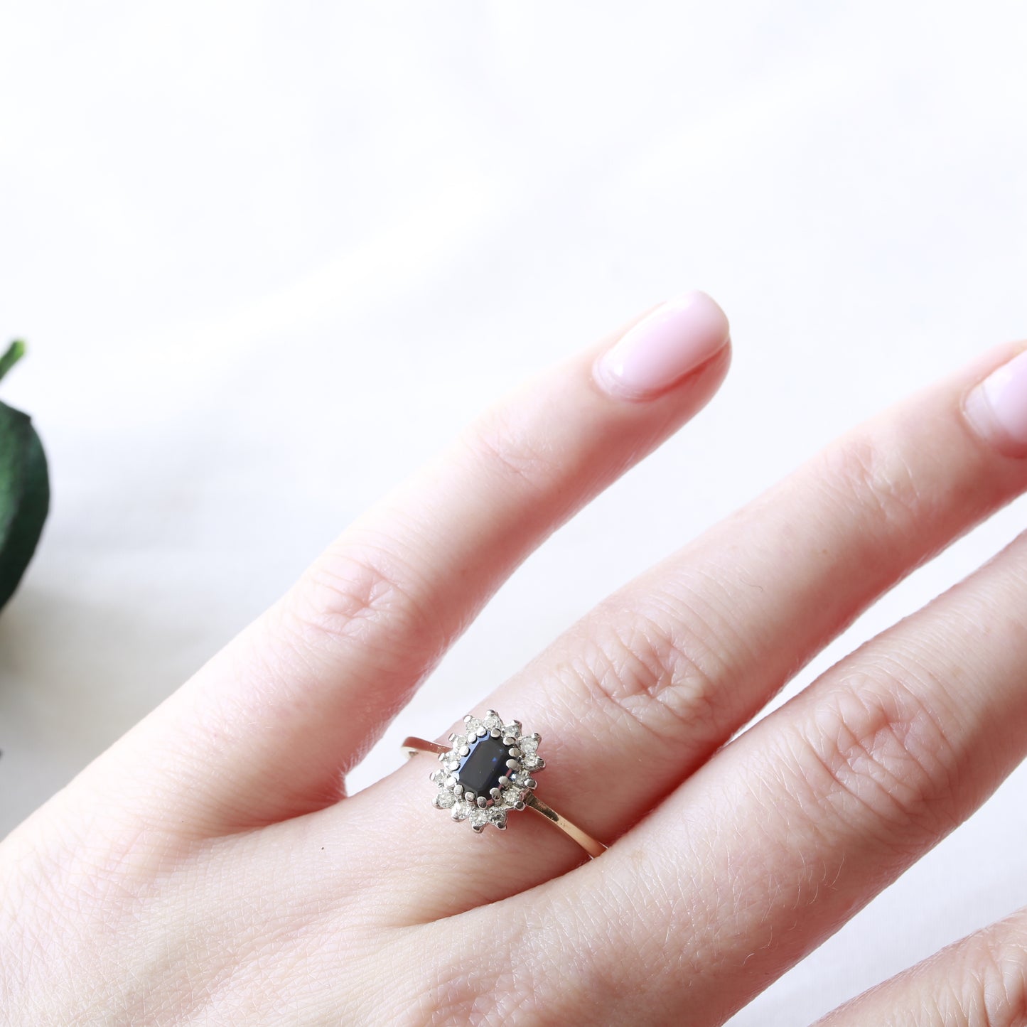 Sapphire and Diamond Halo 9ct Gold Ring 1982
