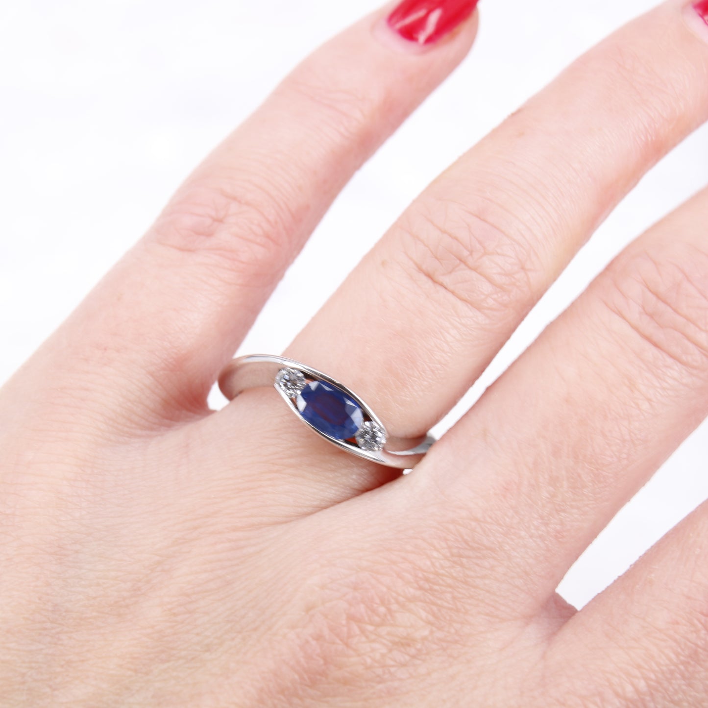 18ct White Gold Sapphire and Diamond Twist Ring