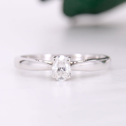 Secondhand Vintage Oval Cut Solitaire Engagement Ring, White gold Diamond Oval Diamond Ring.