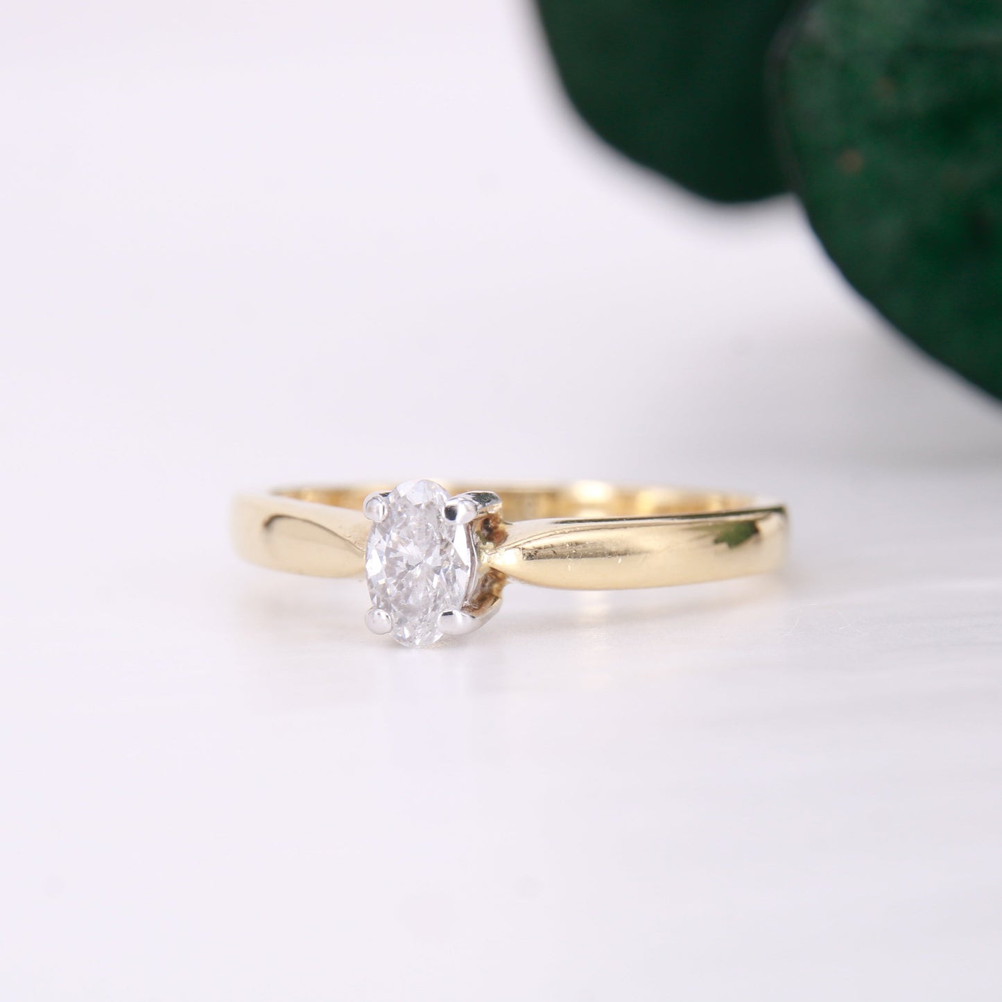 Preowned Oval Cut Solitaire Diamond Engagement Ring 18ct Yellow Gold. 