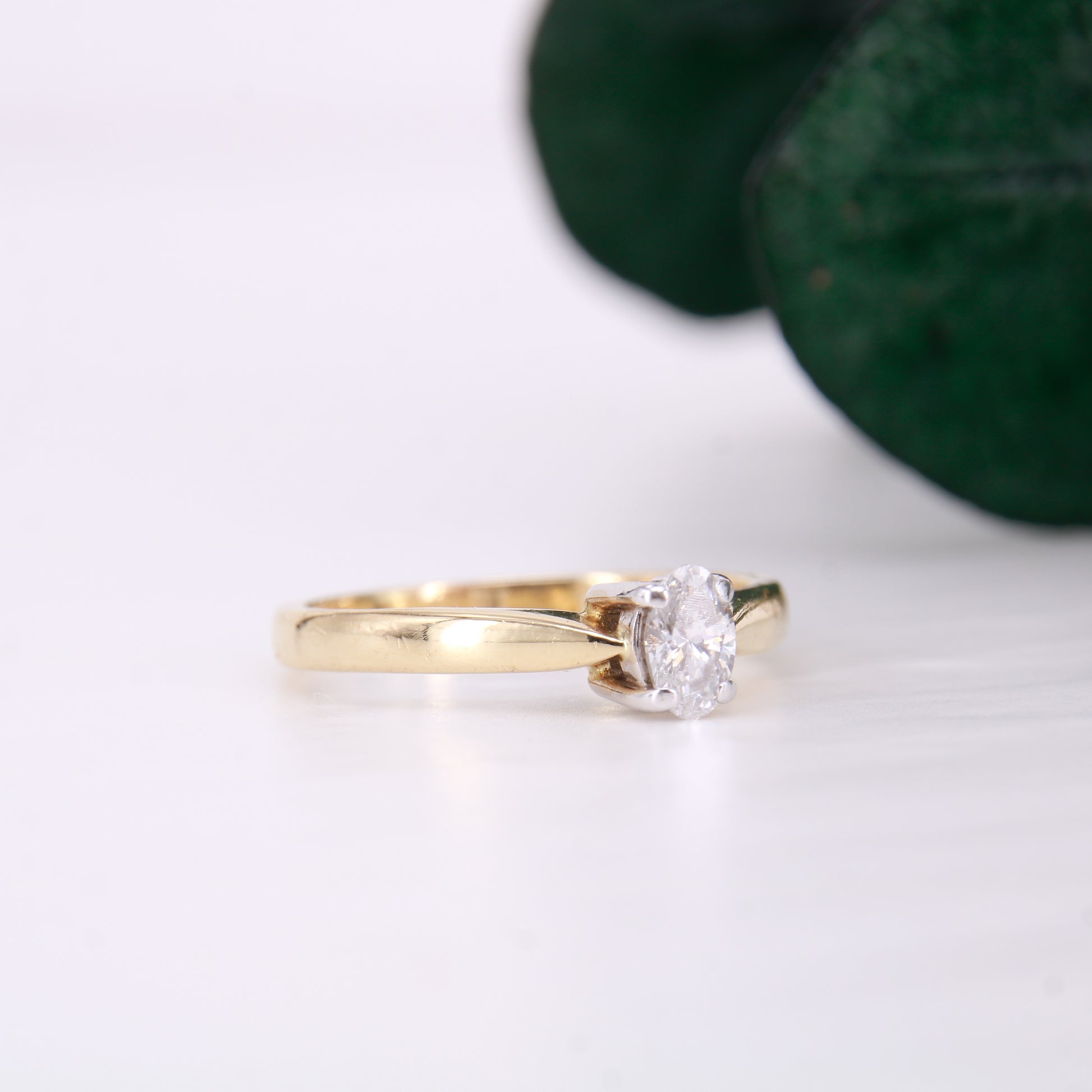 Preowned Oval Cut Solitaire Diamond Engagement Ring 18ct Yellow Gold. 