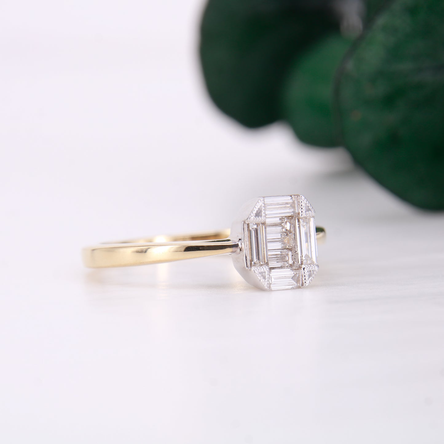 18ct Gold Baguette Cut Diamond Cluster Ring