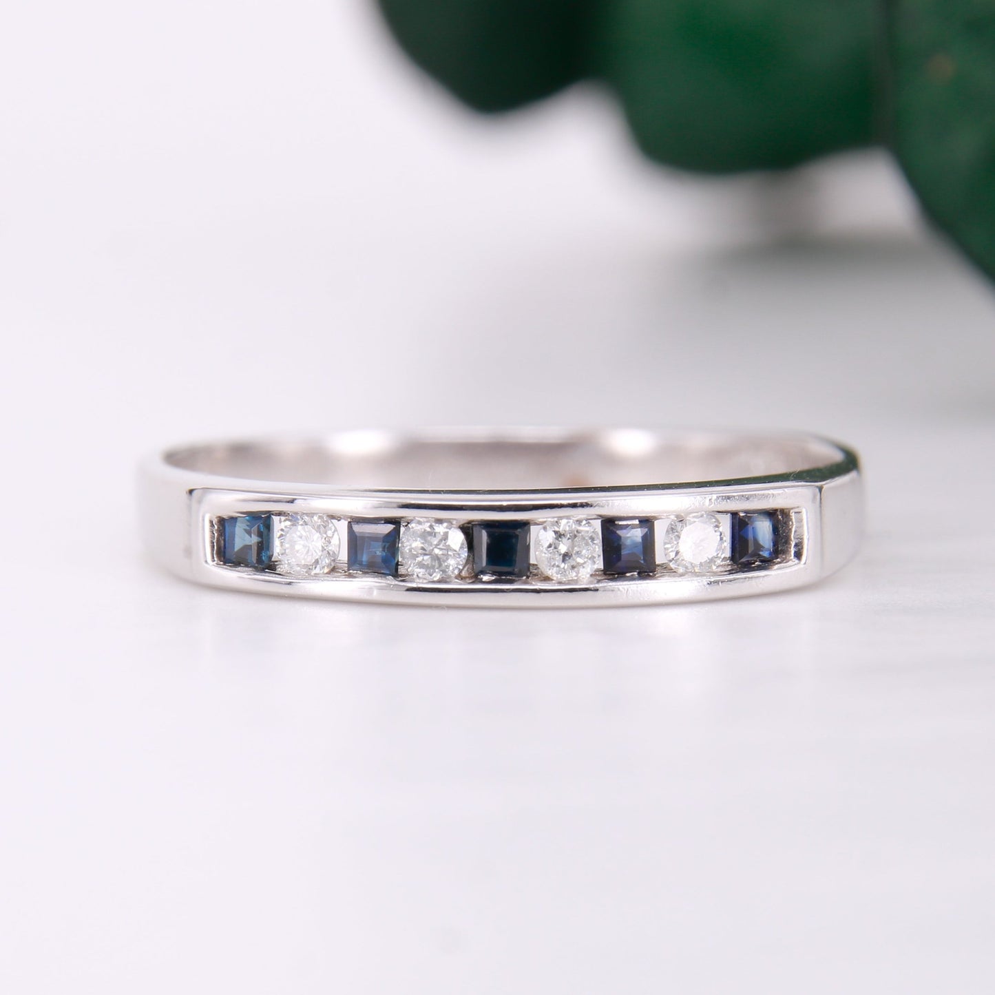 Vintage Secondhand Sapphire and Diamond Eternity Ring 9ct White Gold,9k Sapphire Diamond Wedding Band