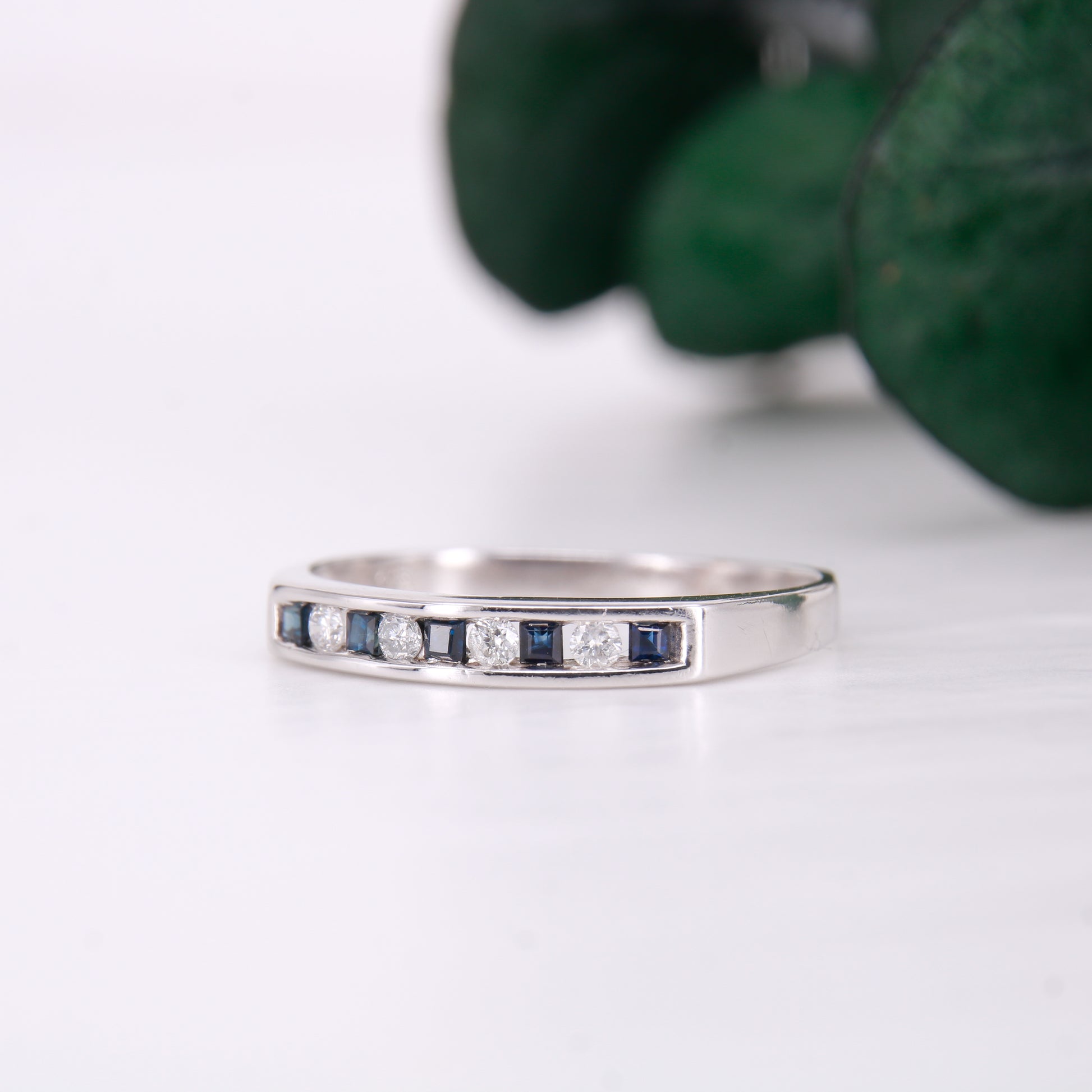 Vintage Secondhand Sapphire and Diamond Eternity Ring 9ct White Gold,9k Sapphire Diamond Wedding Band