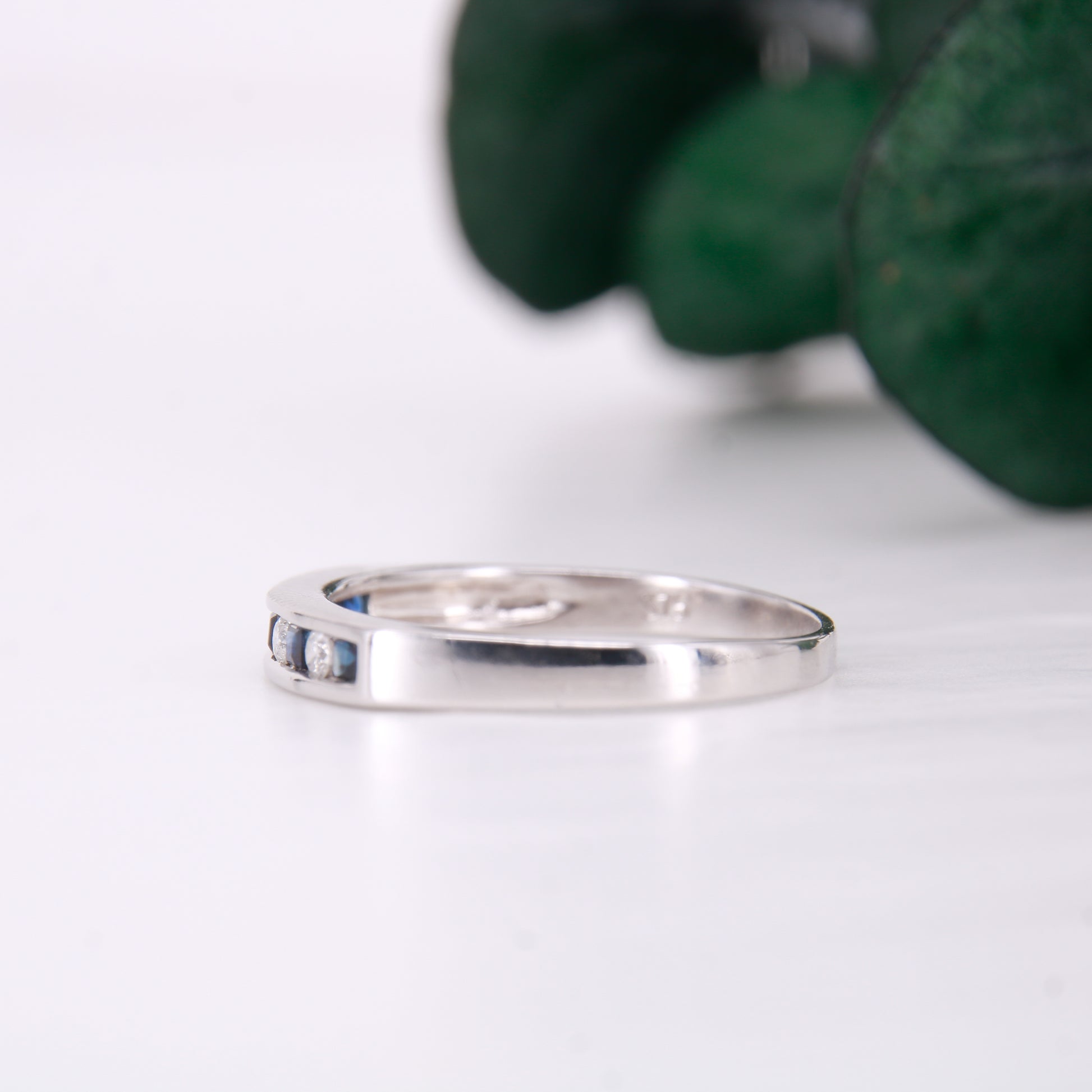 Vintage Secondhand Sapphire and Diamond Eternity Ring 9ct White Gold,9k Sapphire Diamond Wedding Band