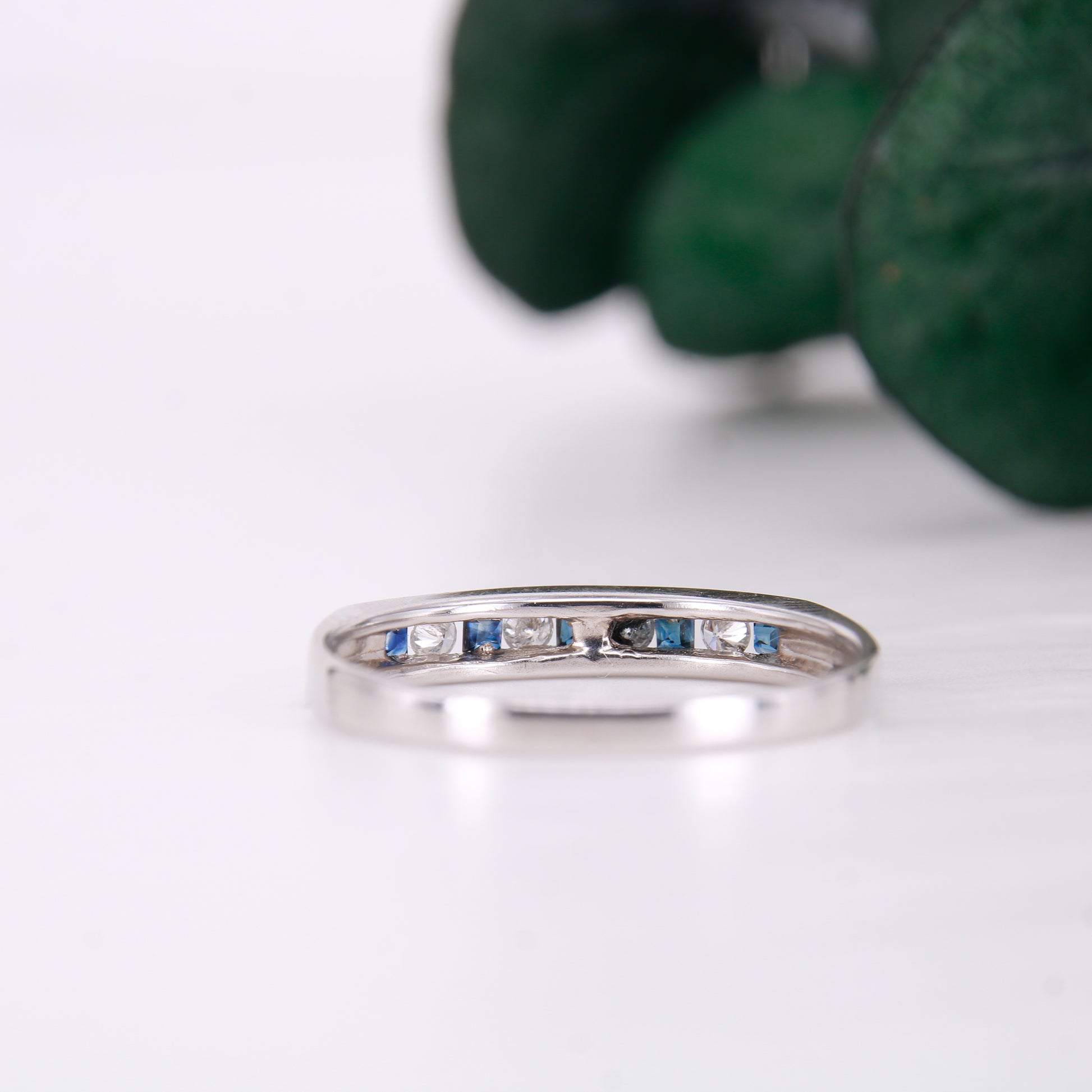 Vintage Secondhand Sapphire and Diamond Eternity Ring 9ct White Gold,9k Sapphire Diamond Wedding Band