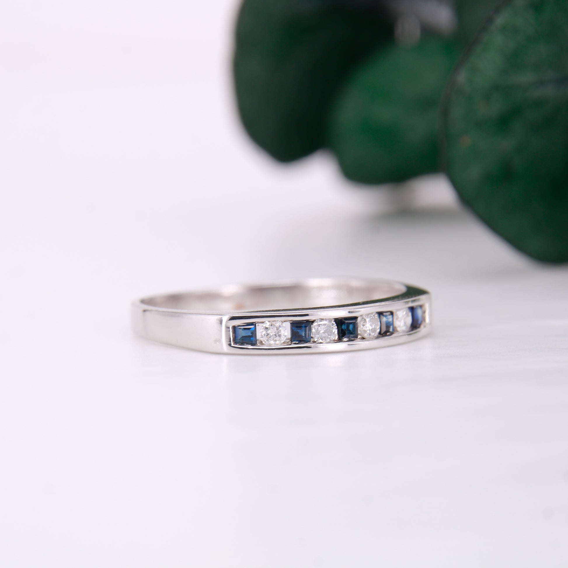 Vintage Secondhand Sapphire and Diamond Eternity Ring 9ct White Gold,9k Sapphire Diamond Wedding Band