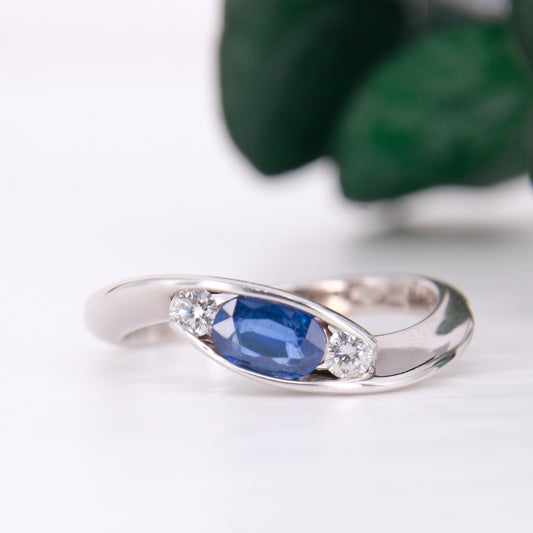 Sapphire and Diamond Oval Cut Twist Ring