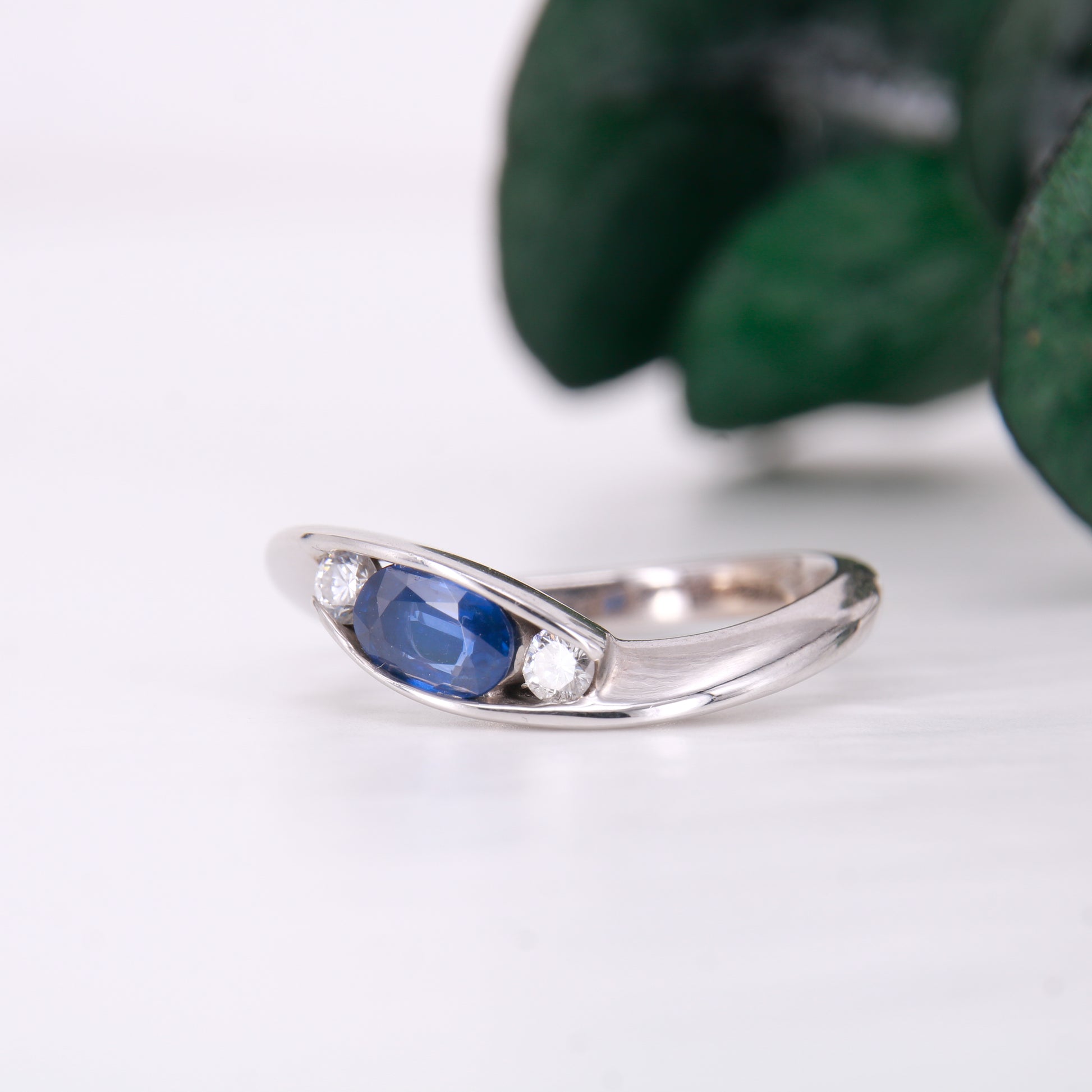 Sapphire and Diamond Oval Cut Twist Ring