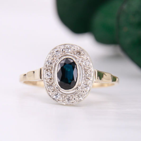 Preowned 9ct Gold Sapphire and Diamond Oval Cut Engagement Ring
