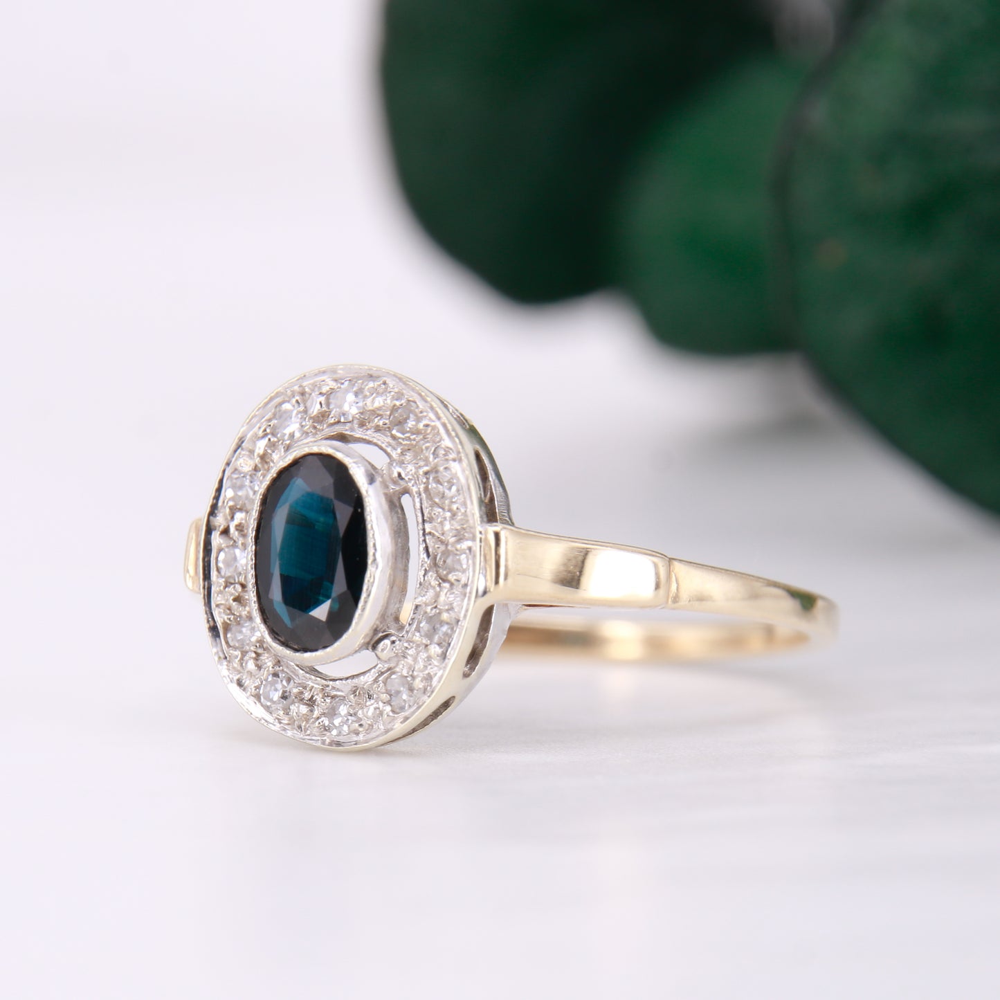 Preowned 9ct Gold Sapphire and Diamond Oval Cut Engagement Ring