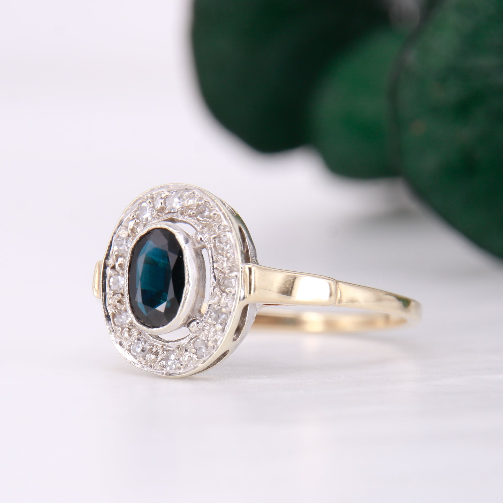 Preowned 9ct Gold Sapphire and Diamond Oval Cut Engagement Ring