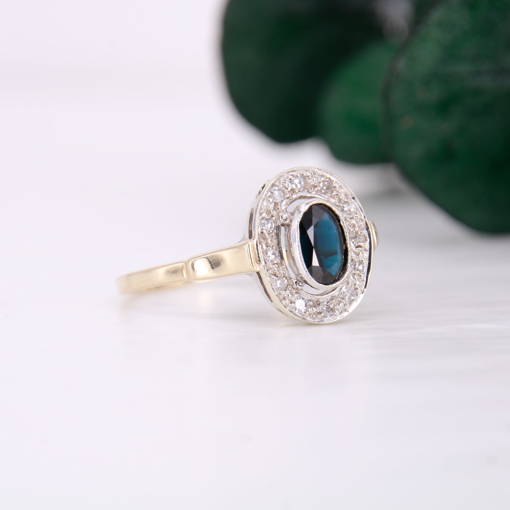 Preowned 9ct Gold Sapphire and Diamond Oval Cut Engagement Ring