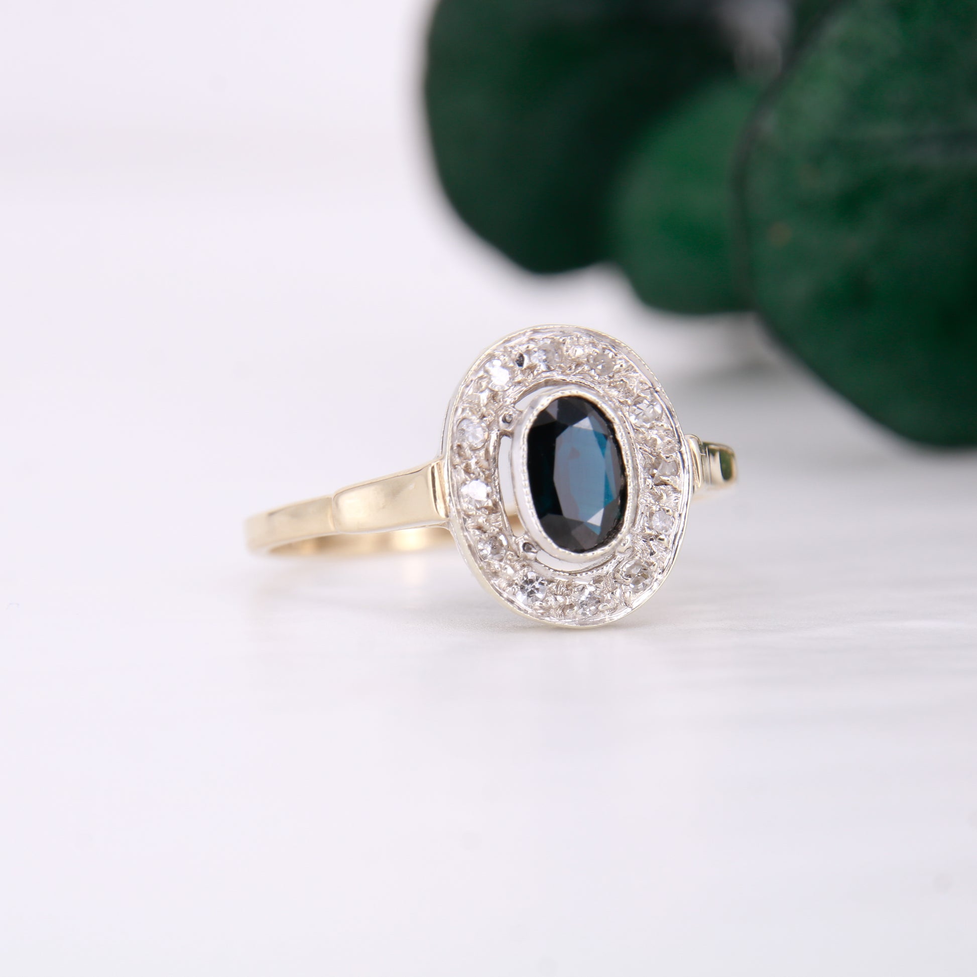 Preowned 9ct Gold Sapphire and Diamond Oval Cut Engagement Ring