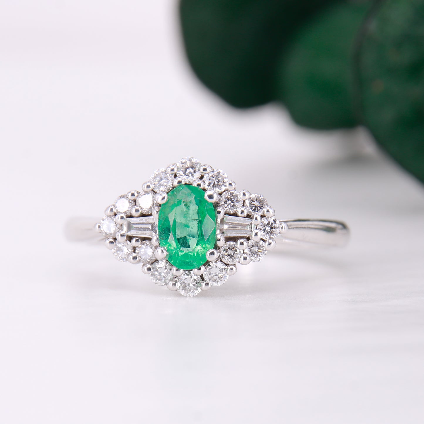 Vintage Emerald and Diamond Ring 18ct White Gold