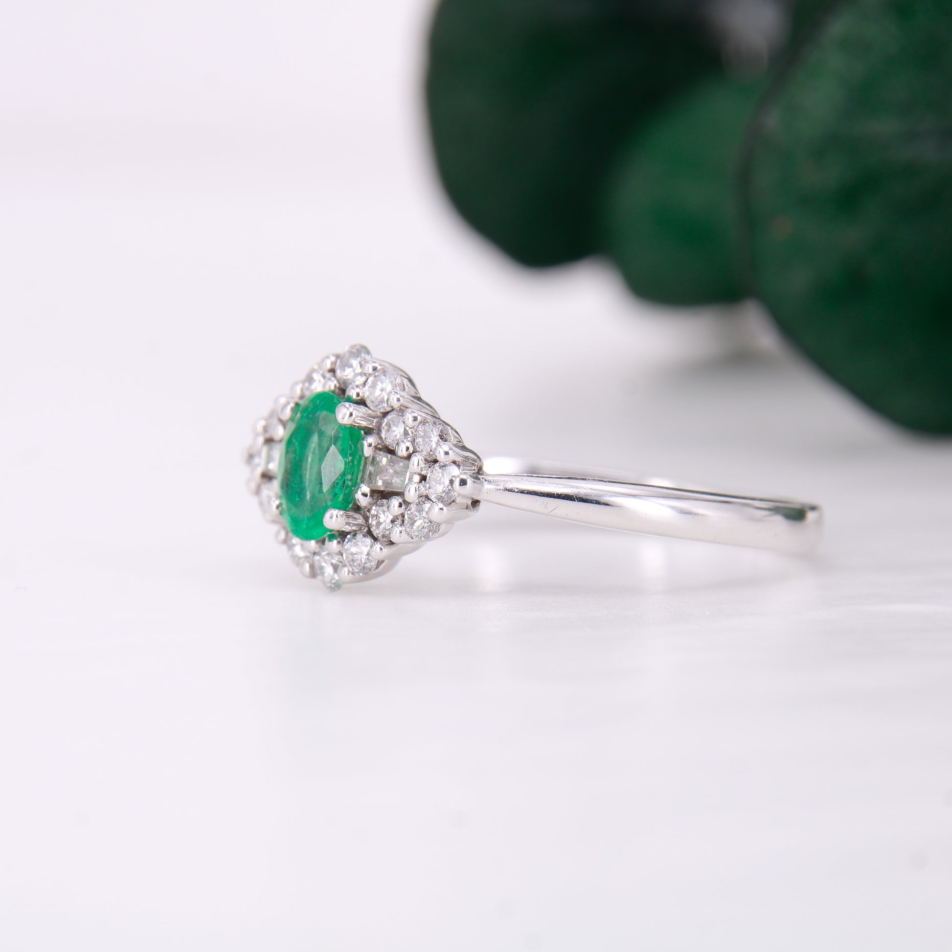 Vintage Emerald and Diamond Ring 18ct White Gold