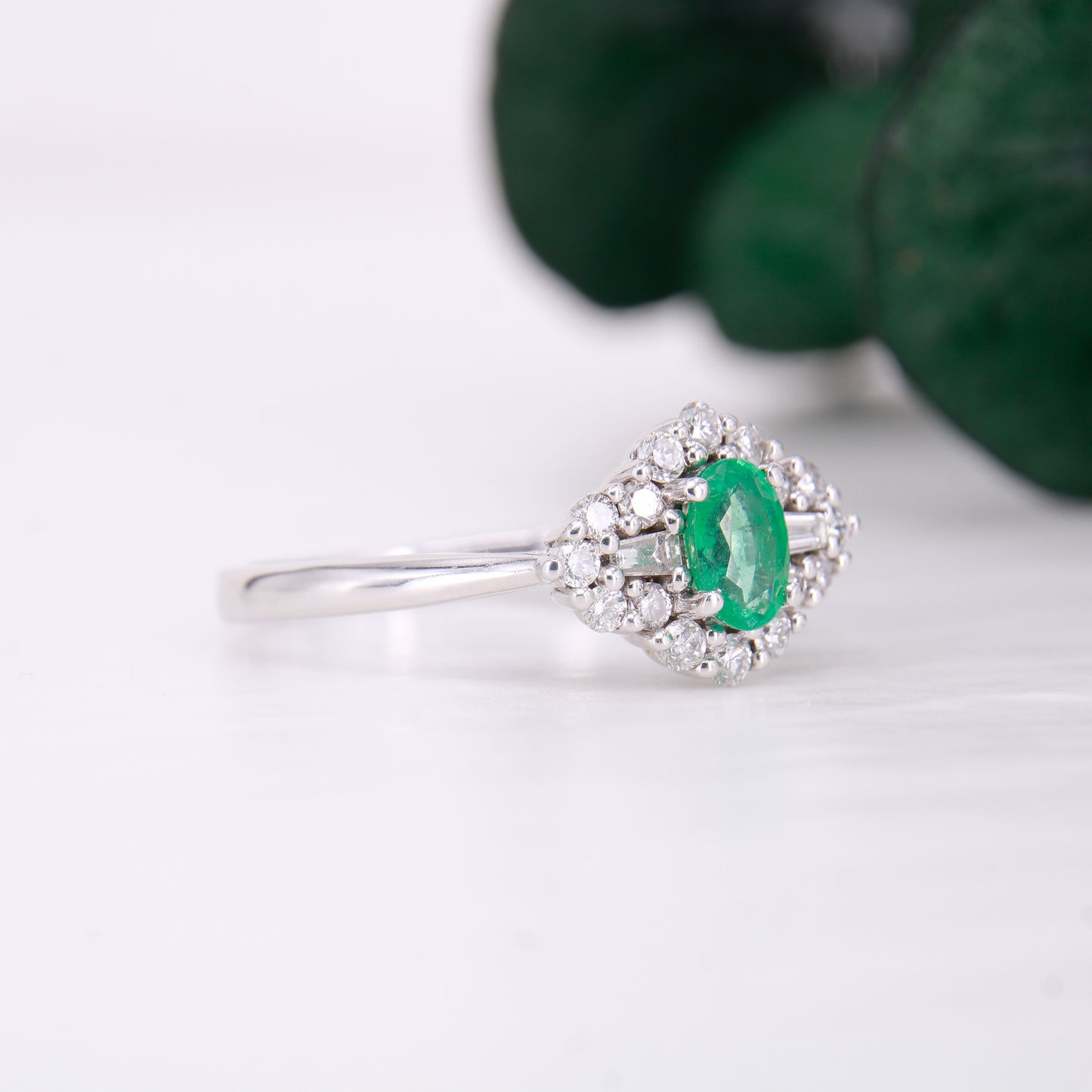 Vintage Emerald and Diamond Ring 18ct White Gold