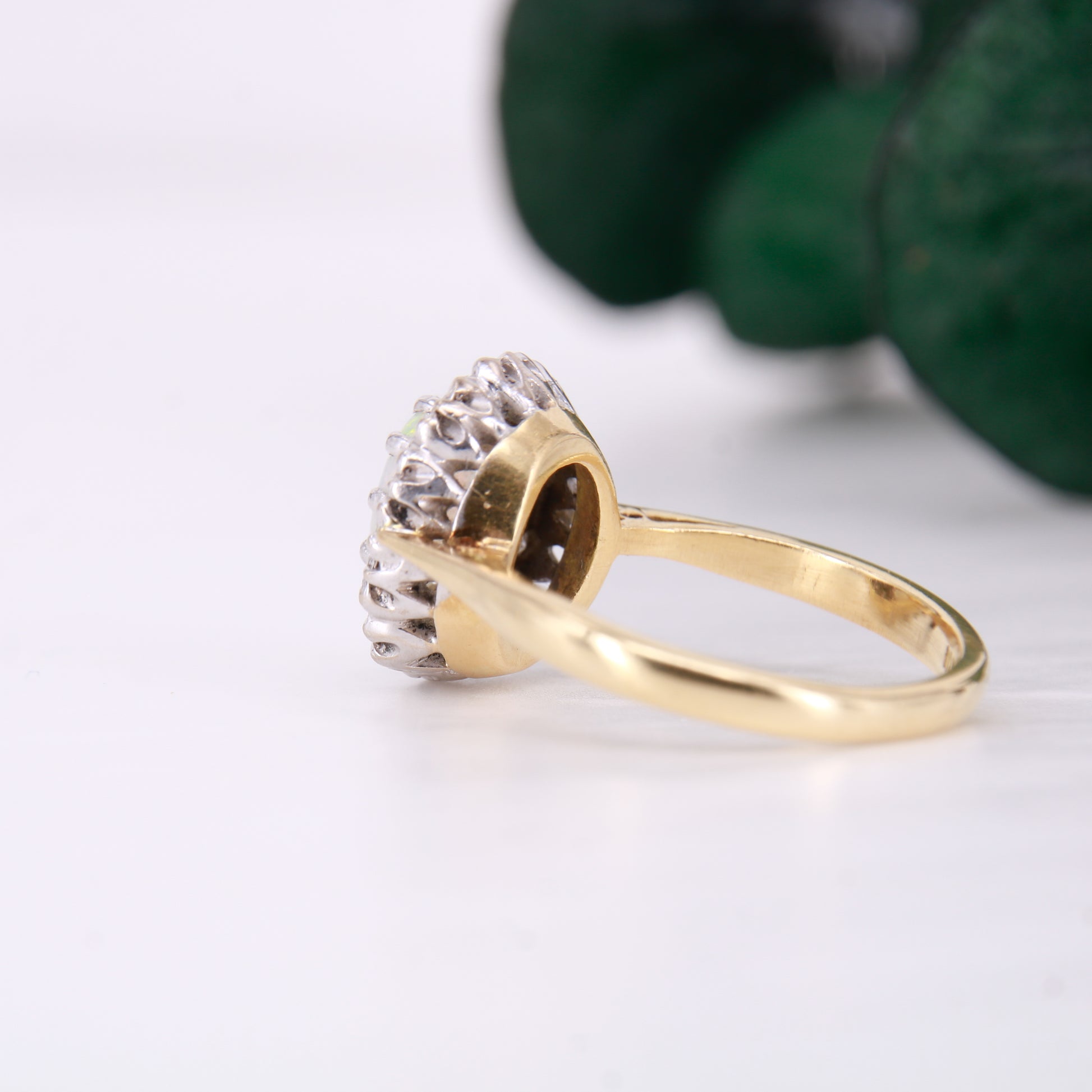 Opal and Diamond Halo Ring 18ct Yellow Gold. Vintage Opal and Diamond Ring