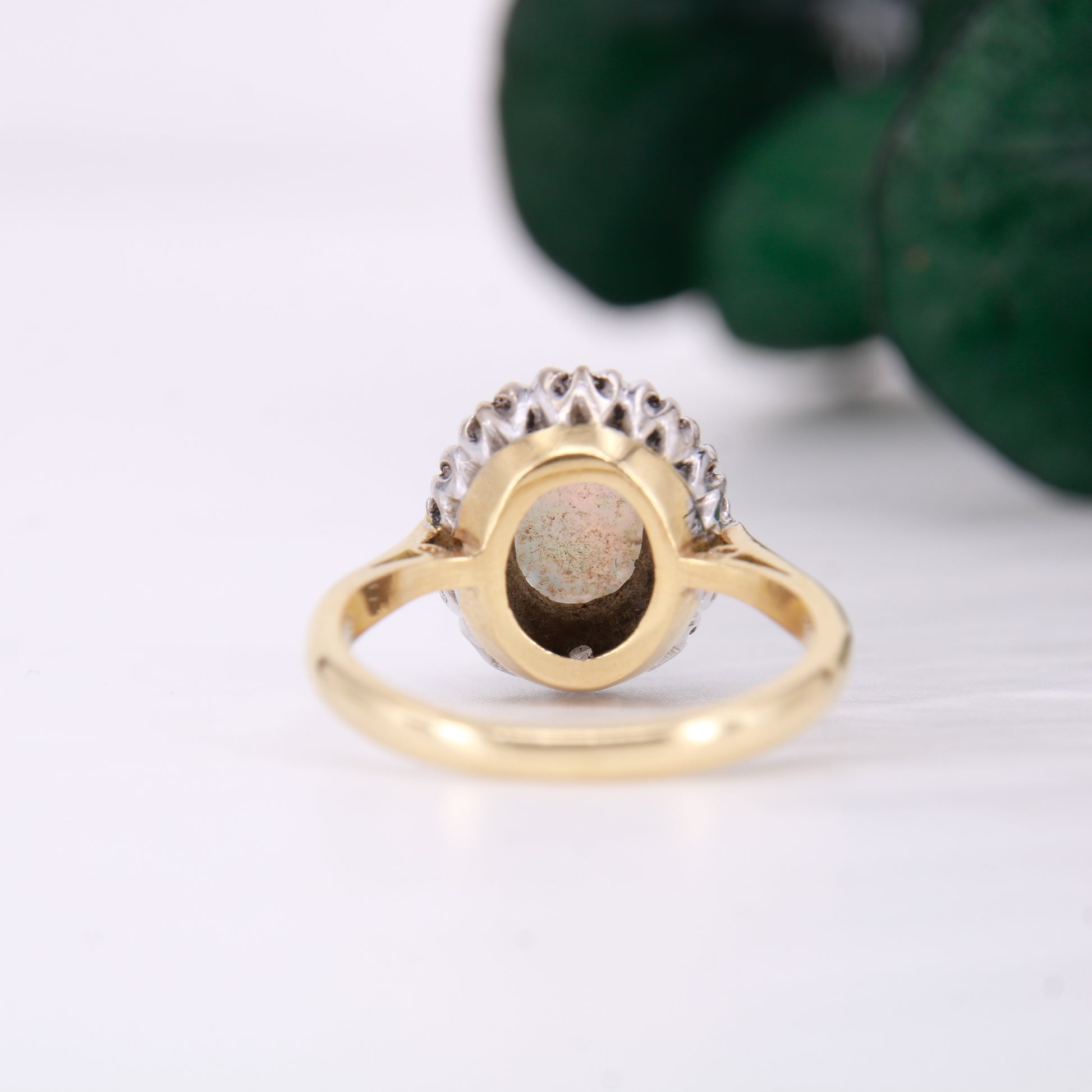 Opal and Diamond Halo Ring 18ct Yellow Gold. Vintage Opal and Diamond Ring