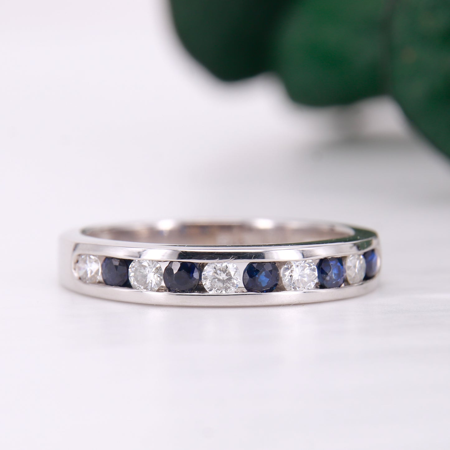 Preowned Sapphire and Diamond Eternity Channel Set Ring 18ct White Gold