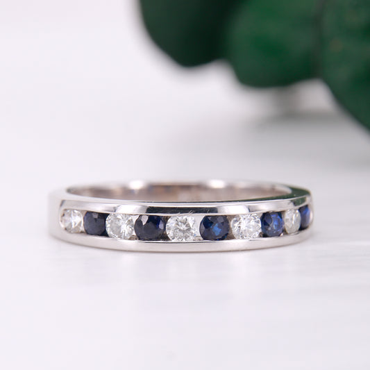 Preowned Sapphire and Diamond Eternity Channel Set Ring 18ct White Gold