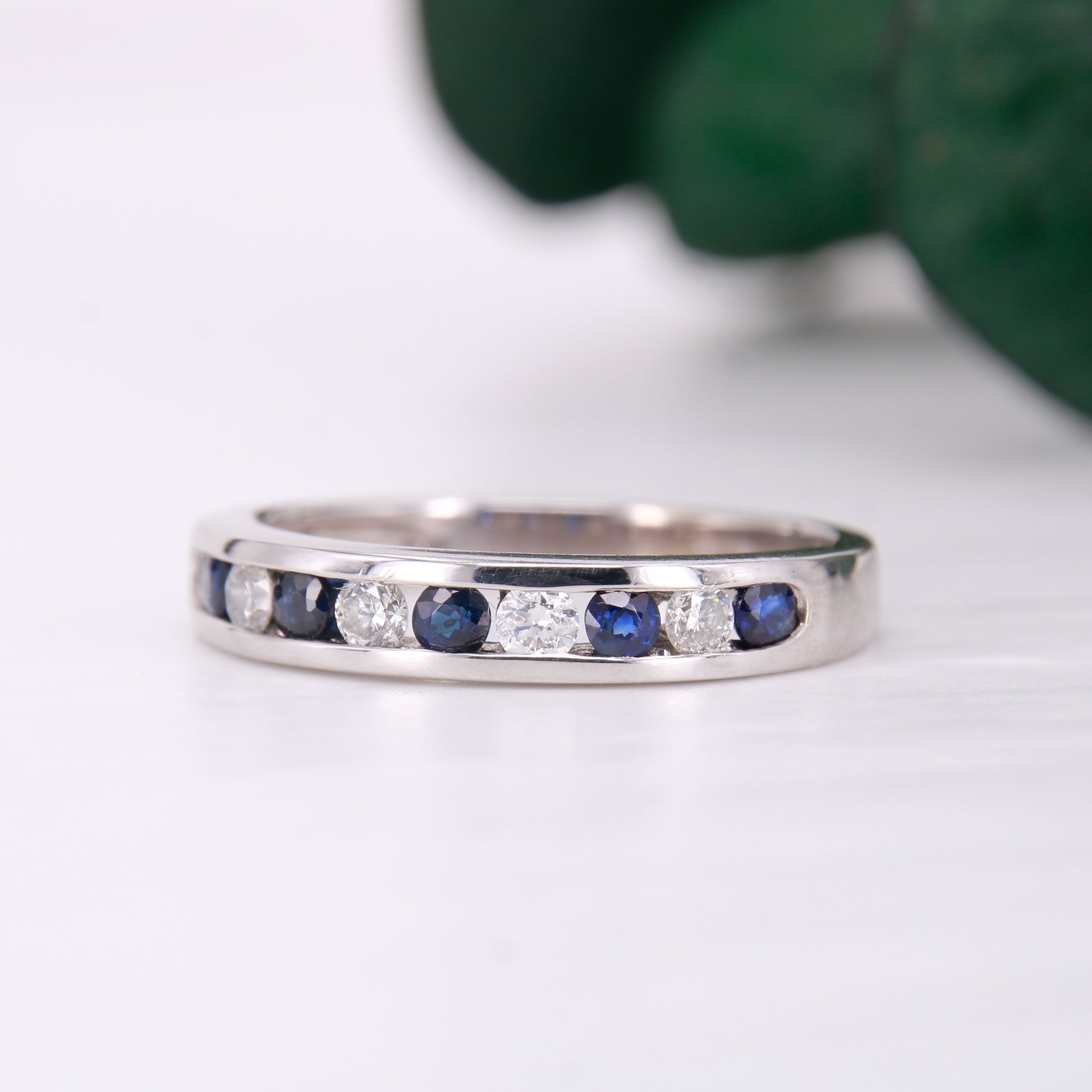 Preowned Sapphire and Diamond Eternity Channel Set Ring 18ct White Gold