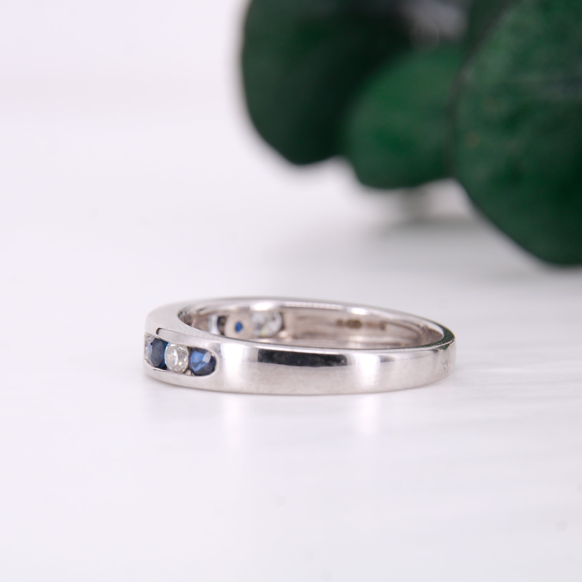 Preowned Sapphire and Diamond Eternity Channel Set Ring 18ct White Gold