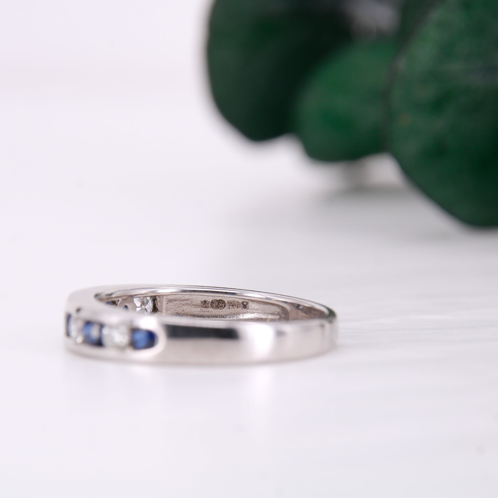 Preowned Sapphire and Diamond Eternity Channel Set Ring 18ct White Gold