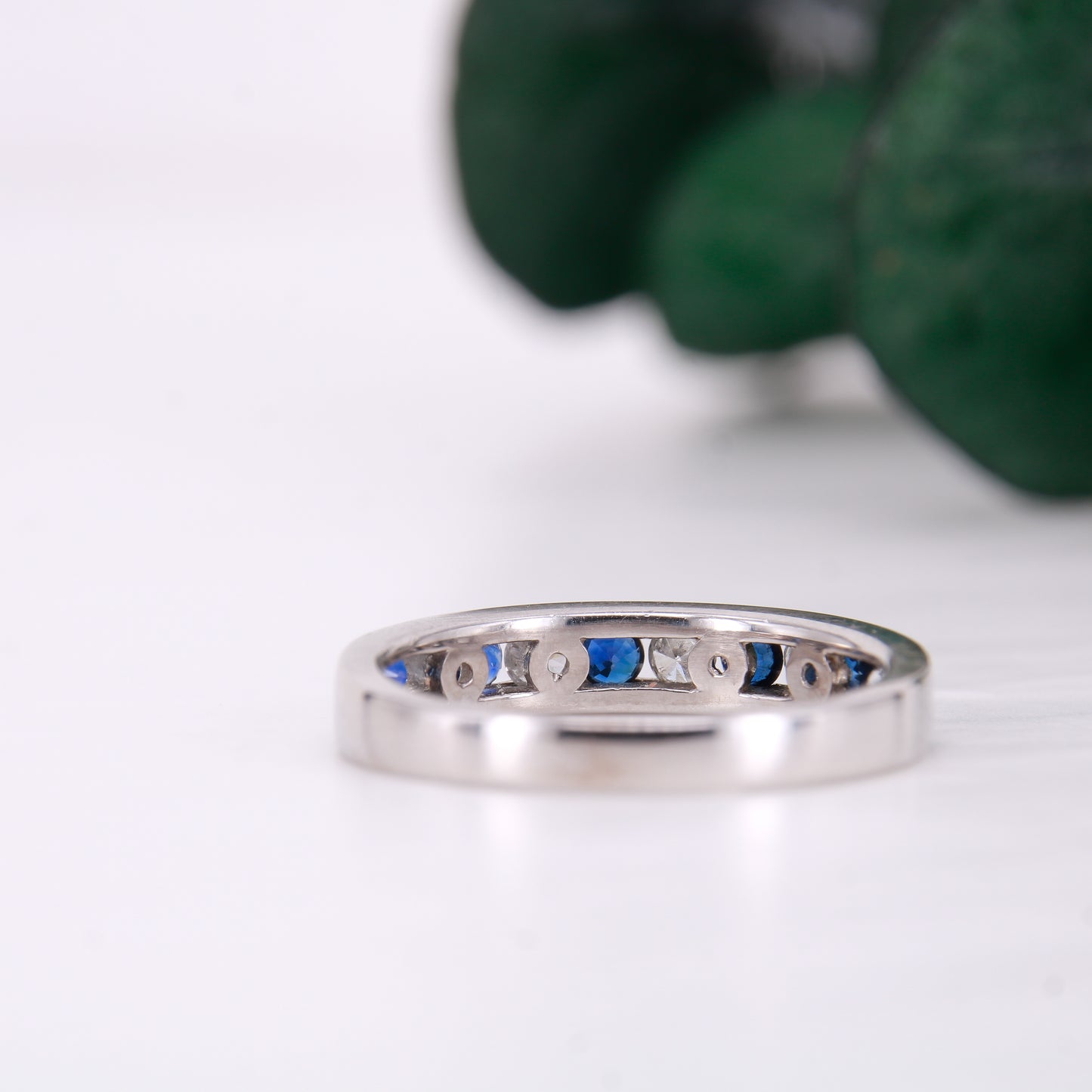 Preowned Sapphire and Diamond Eternity Channel Set Ring 18ct White Gold