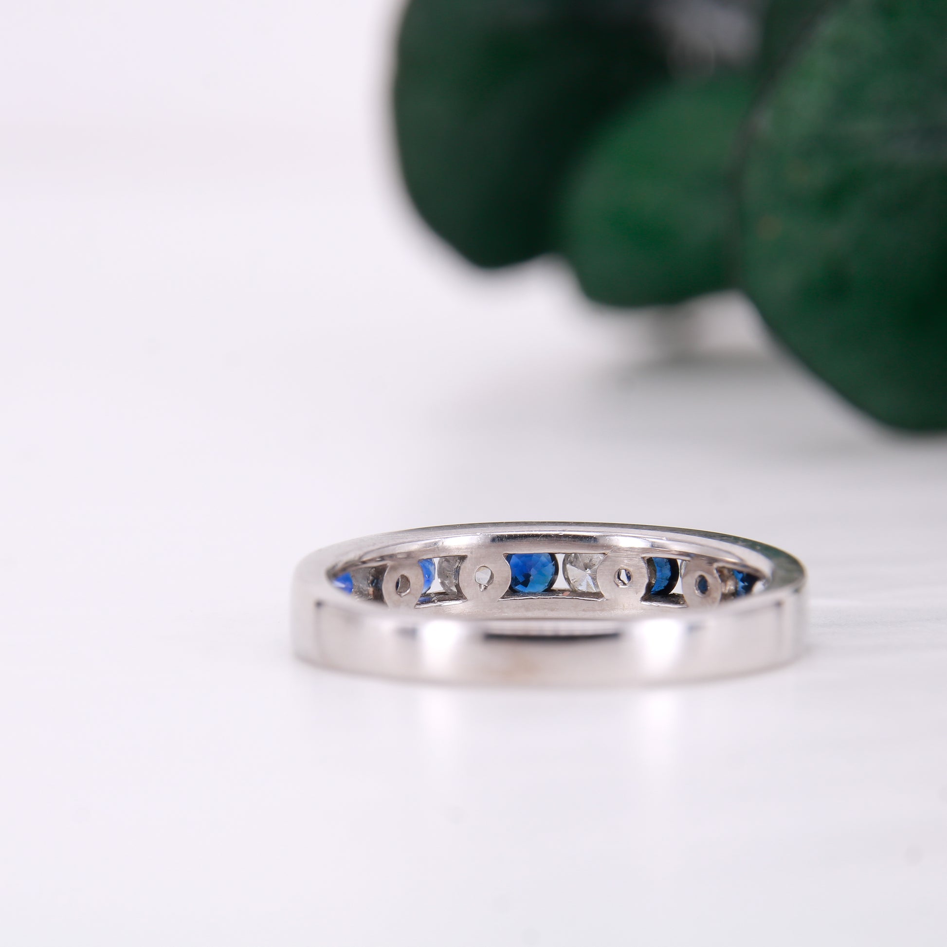 Preowned Sapphire and Diamond Eternity Channel Set Ring 18ct White Gold
