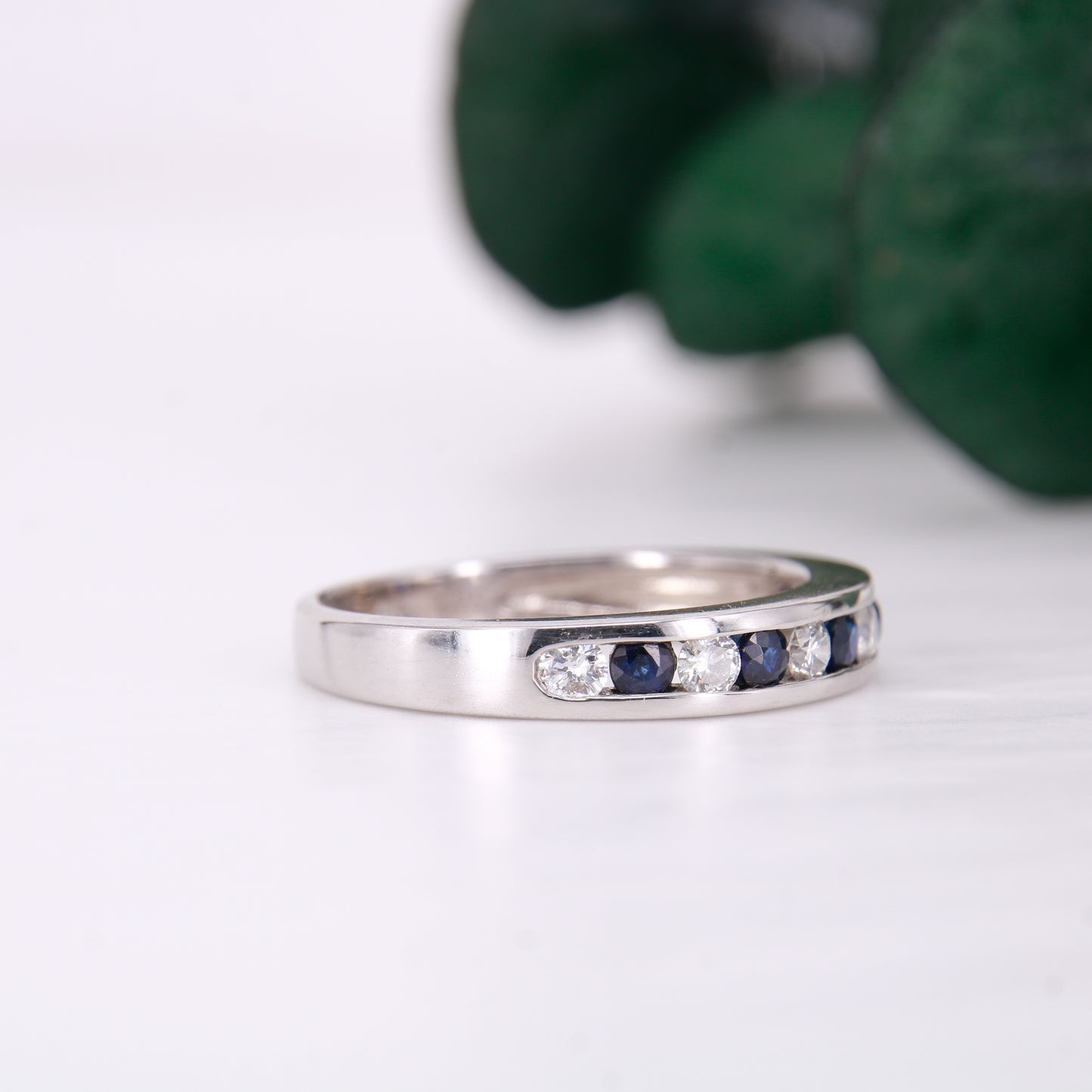 Preowned Sapphire and Diamond Eternity Channel Set Ring 18ct White Gold