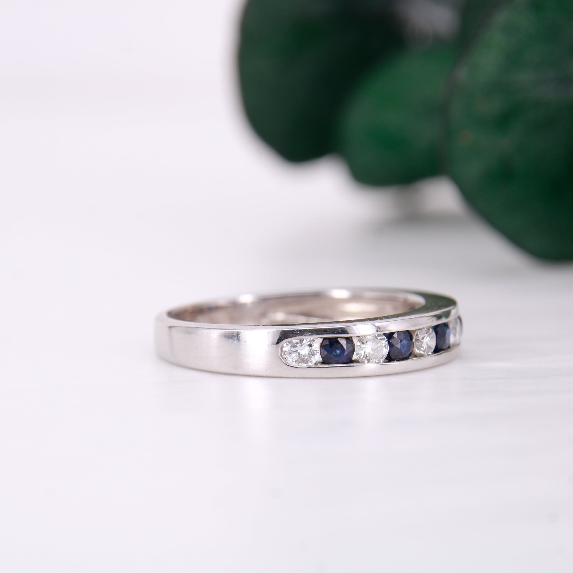 Preowned Sapphire and Diamond Eternity Channel Set Ring 18ct White Gold